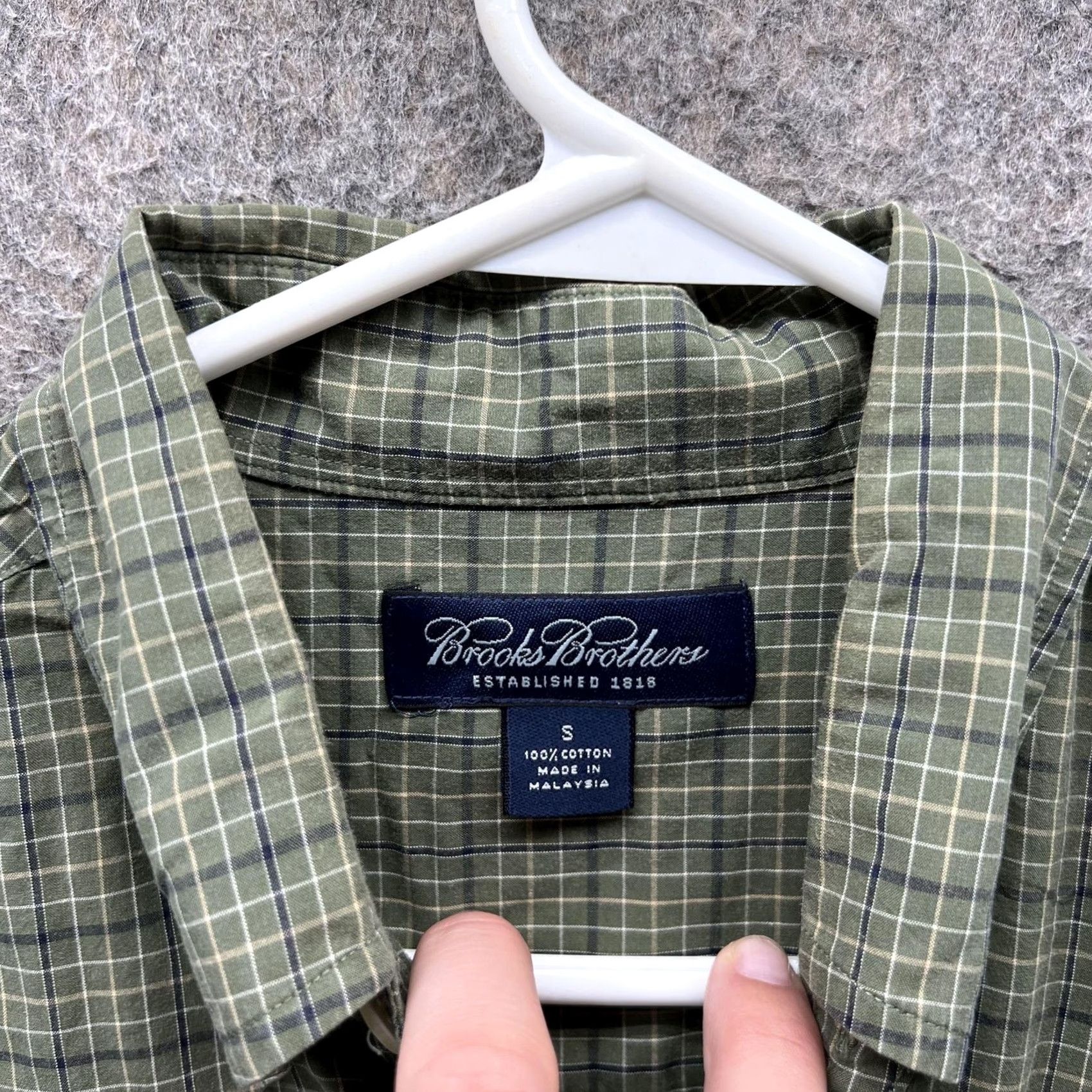 Brooks Brothers Brooks Brothers Dress Shirt Mens Small Olive Green Plaid Button-Down Oxford Shirt Size 36R - 7 Thumbnail