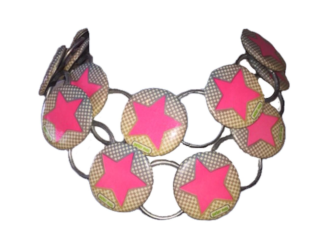Designer Peter Max Bright Pink Star with Checkers Button NecklaceBelt Size ONE SIZE - 1 Thumbnail