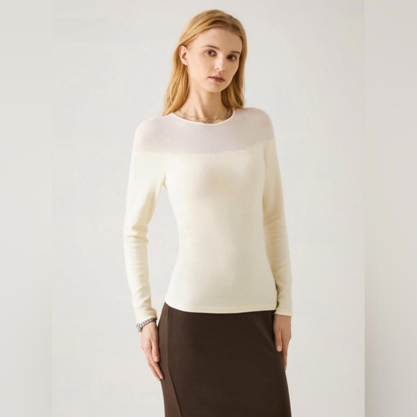 Designer OGL Light Thermal Tencel Wool Sheer Shoulder Brami Top Size S / US 4 / IT 40 - 7 Thumbnail