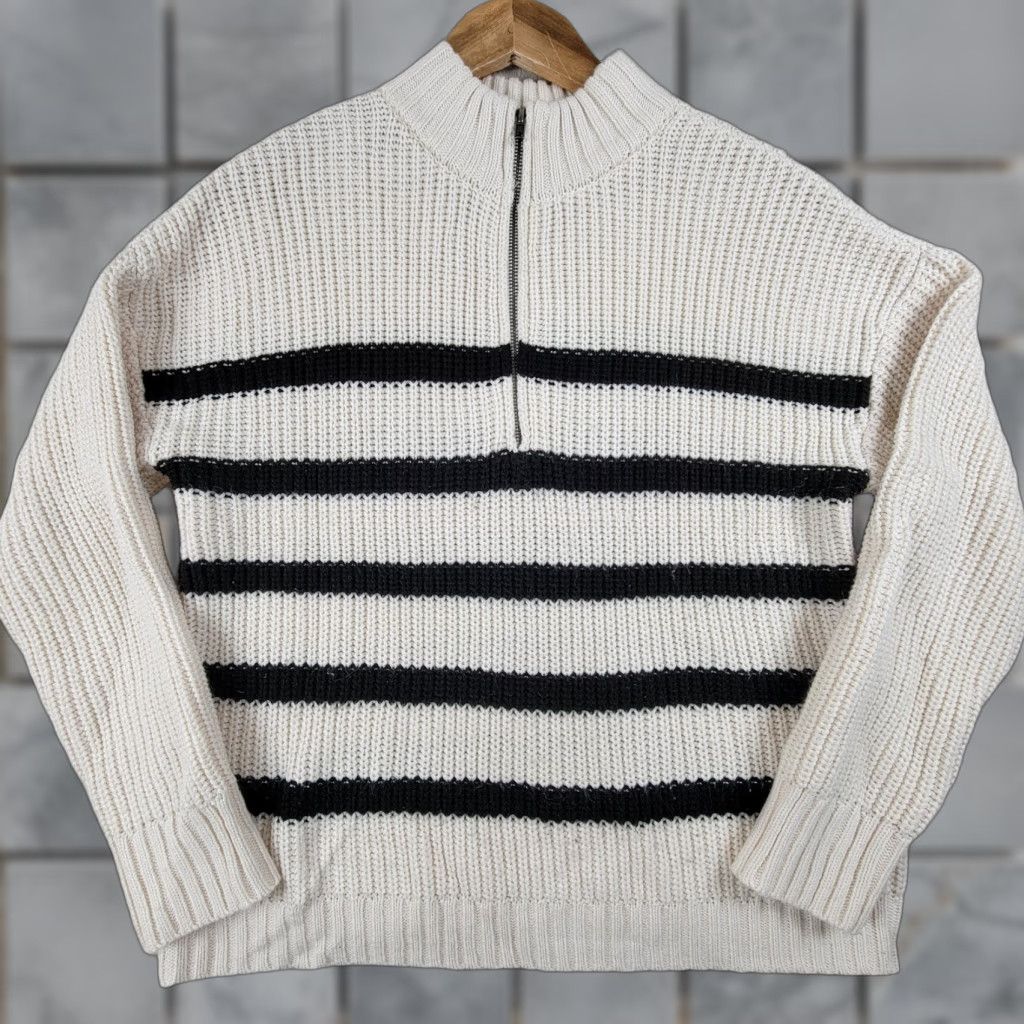 Sanctuary Sanctuary Striped Sweater Knit Women's Size M Black/White Raglan Sleeve Pullover Regular Colorful 1/4 Zip Mens Womens Girls Size M / US 6-8 / IT 42-44 - 1 Thumbnail
