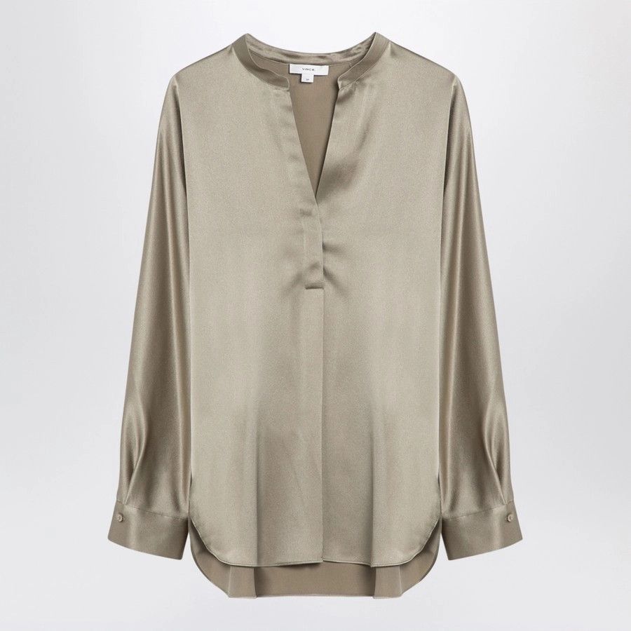 Vince o1d2blof1124 Long Sleeves Silk T-Shirt in Beige Size M / US 6-8 / IT 42-44 - 1 Thumbnail