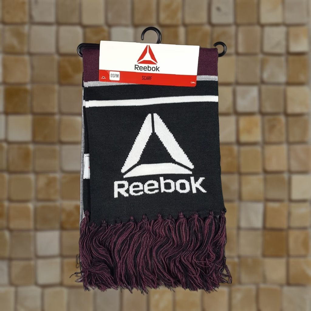 Reebok VINTAGE Reebok Scarf OSFM Fringe Tassel Striped Winter Wrap Shawl Triangle Logo Women Multifunctional Knit Polyester Size ONE SIZE - 1 Thumbnail