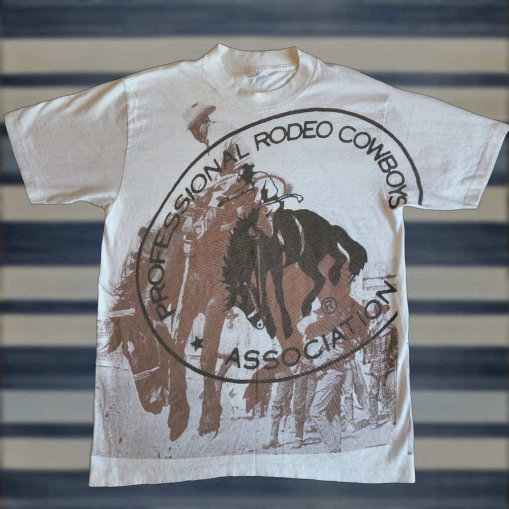 Vintage VINTAGE belton T-Shirt Cowboys Association Graphic Print Double-Sided L 90s USA Made White Crew Neck Mens Regular Short Sleeve Size US L / EU 52-54 / 3 - 1 Thumbnail