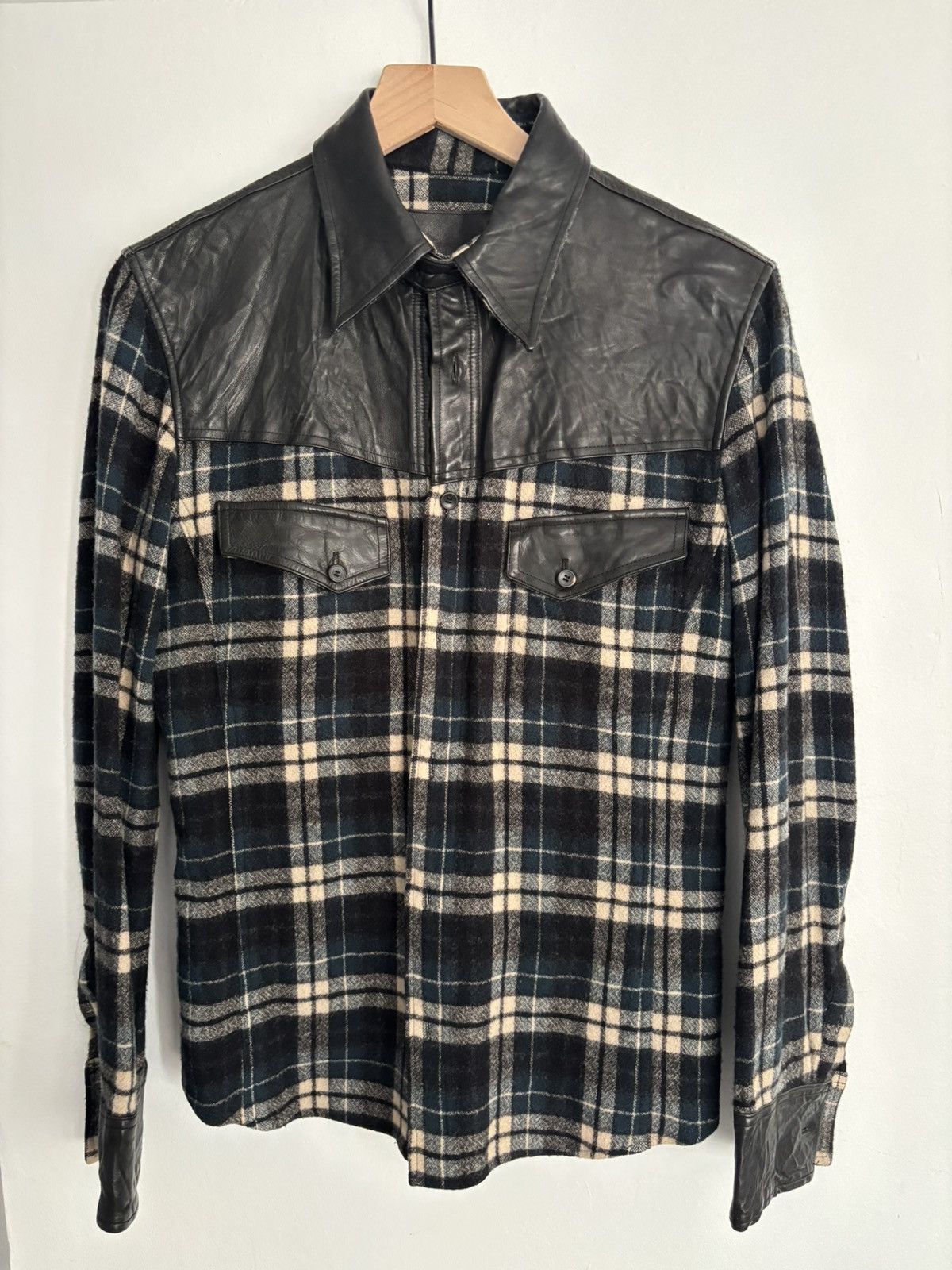 Isamu Katayama Backlash Check Flannel Calf Leather Shirt | Grailed