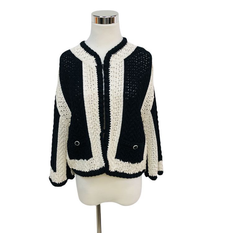 Chanel Chanel Black White Knit Cardigan Size 38 Size S / US 4 / IT 40 - 1 Thumbnail