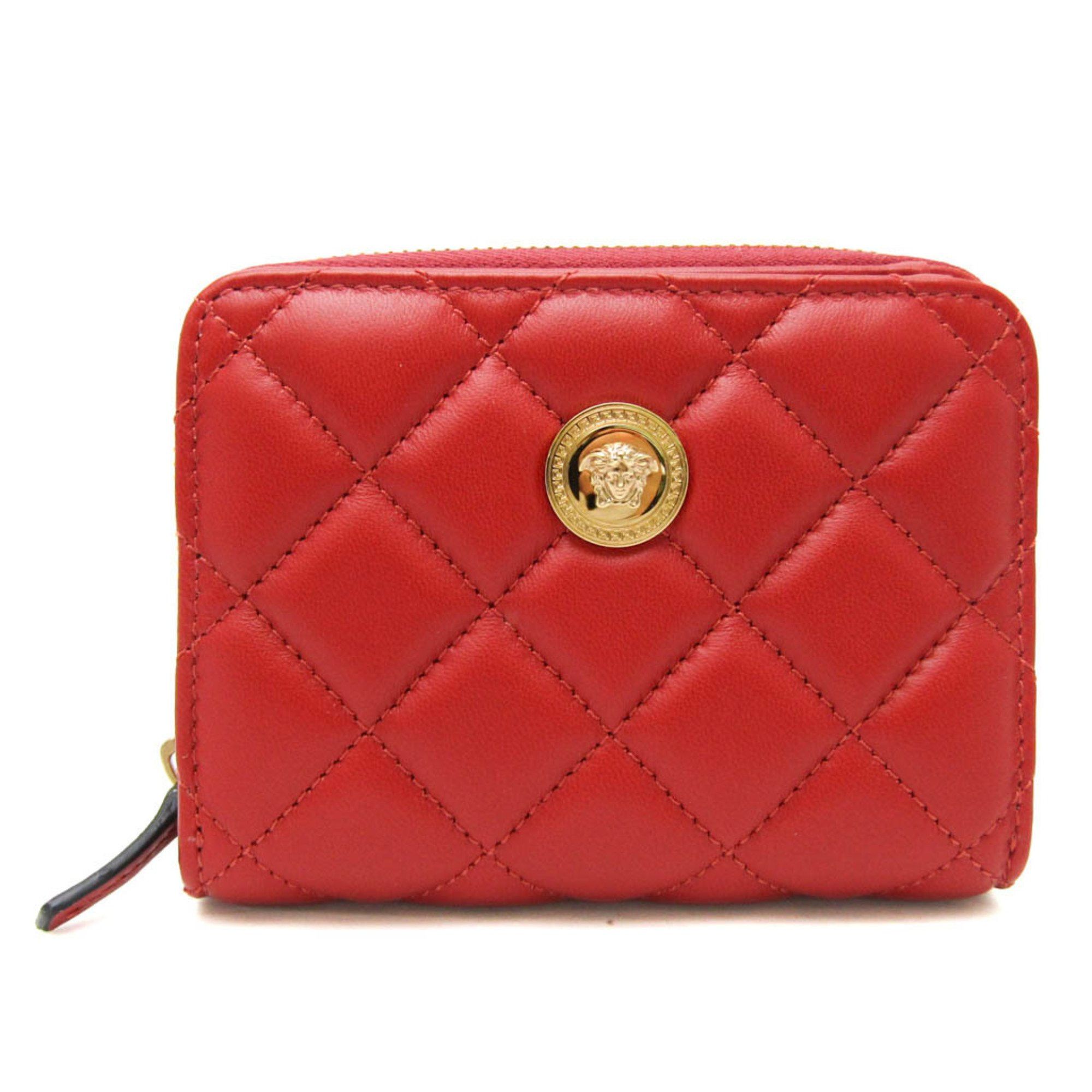 image of Versace Medusa Nappa Quilting Dpdi167S Women's Leather Middle Wallet (Bi-Fold) Red Color