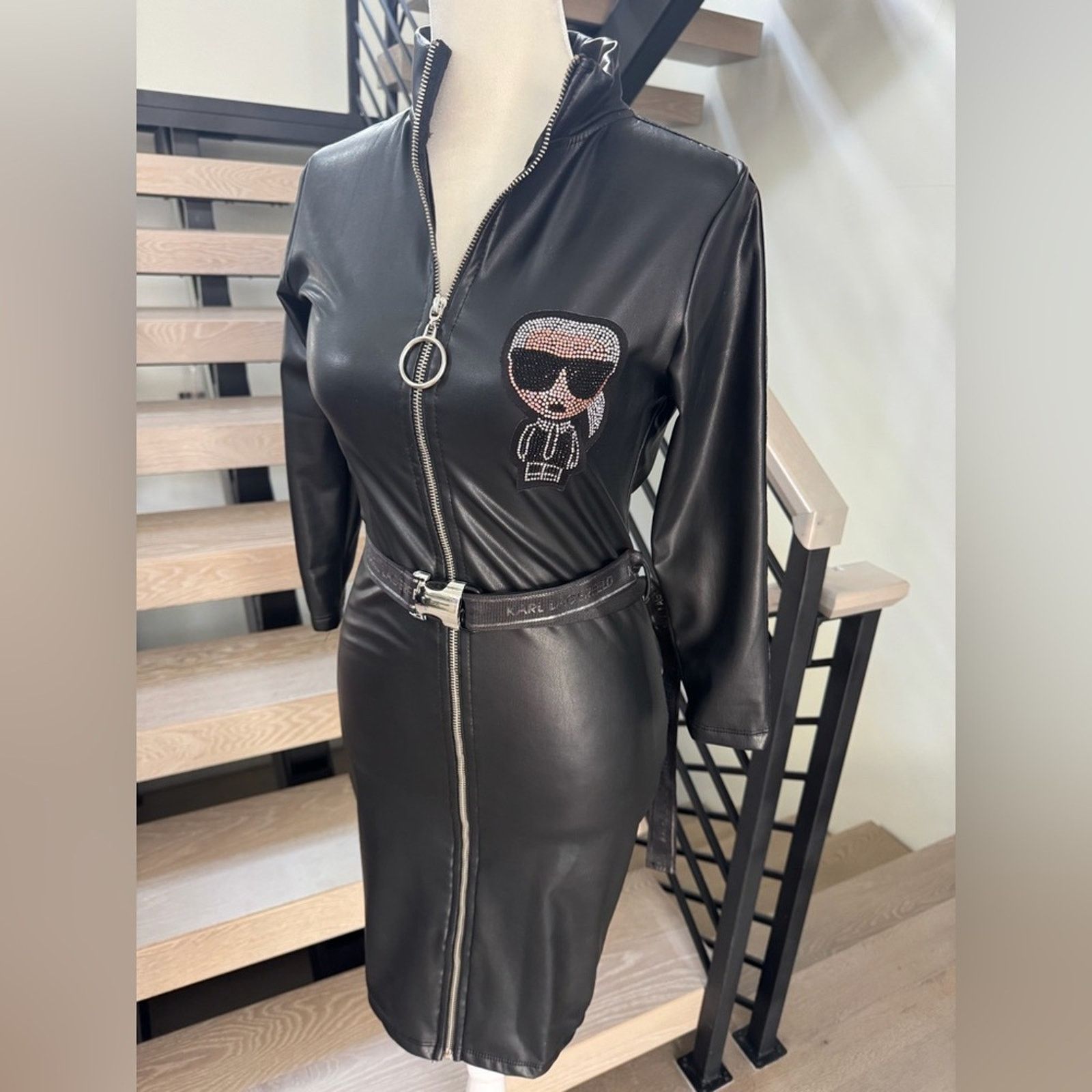 Karl Lagerfeld New Karl Lagerfeld Black Faux Leather Zip Dress size S Size M / US 6-8 / IT 42-44 - 2 Thumbnail