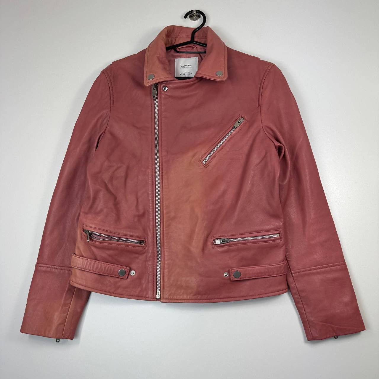 Mango Mango Genuine Leather Biker Jacket Pink Zip Womens Size L Size L / US 10 / IT 46 - 1 Thumbnail