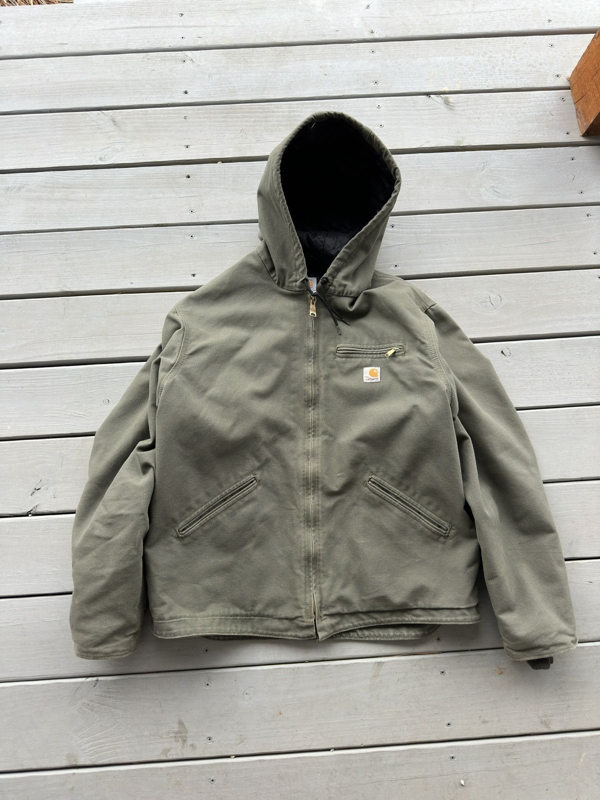 image of Moss Green Carhartt Hooded Jacket Size XL in Olive, Men's