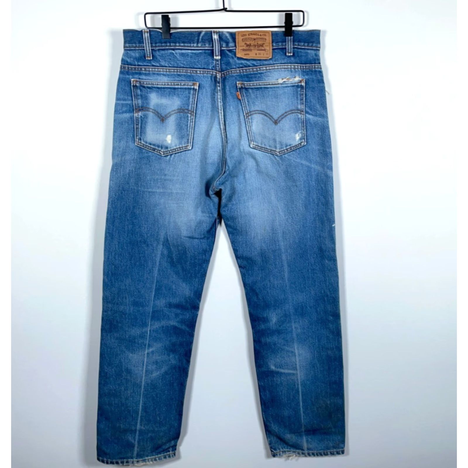 Levi's VINTAGE Levi's 505 Jeans Men's 34 x 30 Blue Distressed 90s Orange Tab Regular Straight Denim Cotton 5-Pocket Distressed Zip Fly Size US 34 / EU 50 - 2 Thumbnail