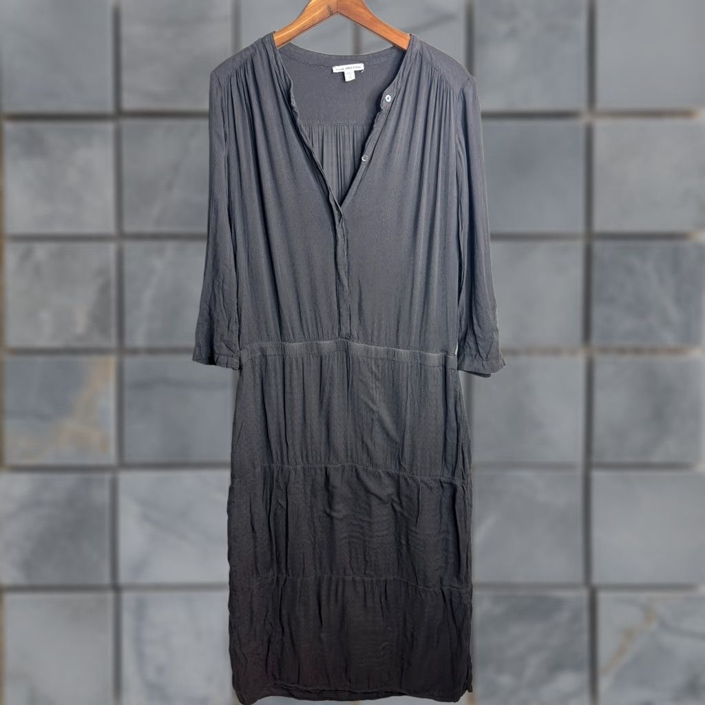 James Perse James Perse Maxi Dress Womens Gray Viscose Bodycon Slinky 2 Long Sleeve V-Neck Pullover 4578 Size XS / US 0-2 / IT 36-38 - 1 Thumbnail