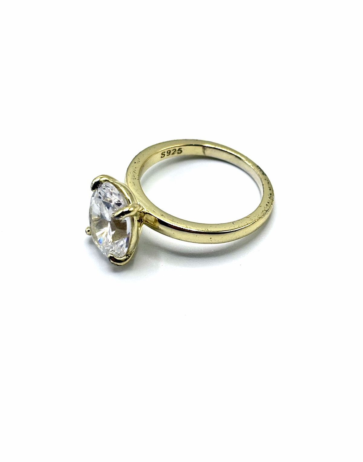 Sterling Silver Gold-Tone .925 Sterling Silver CZ Oval Solitaire Ring sz 4.5 Size ONE SIZE - 3 Thumbnail