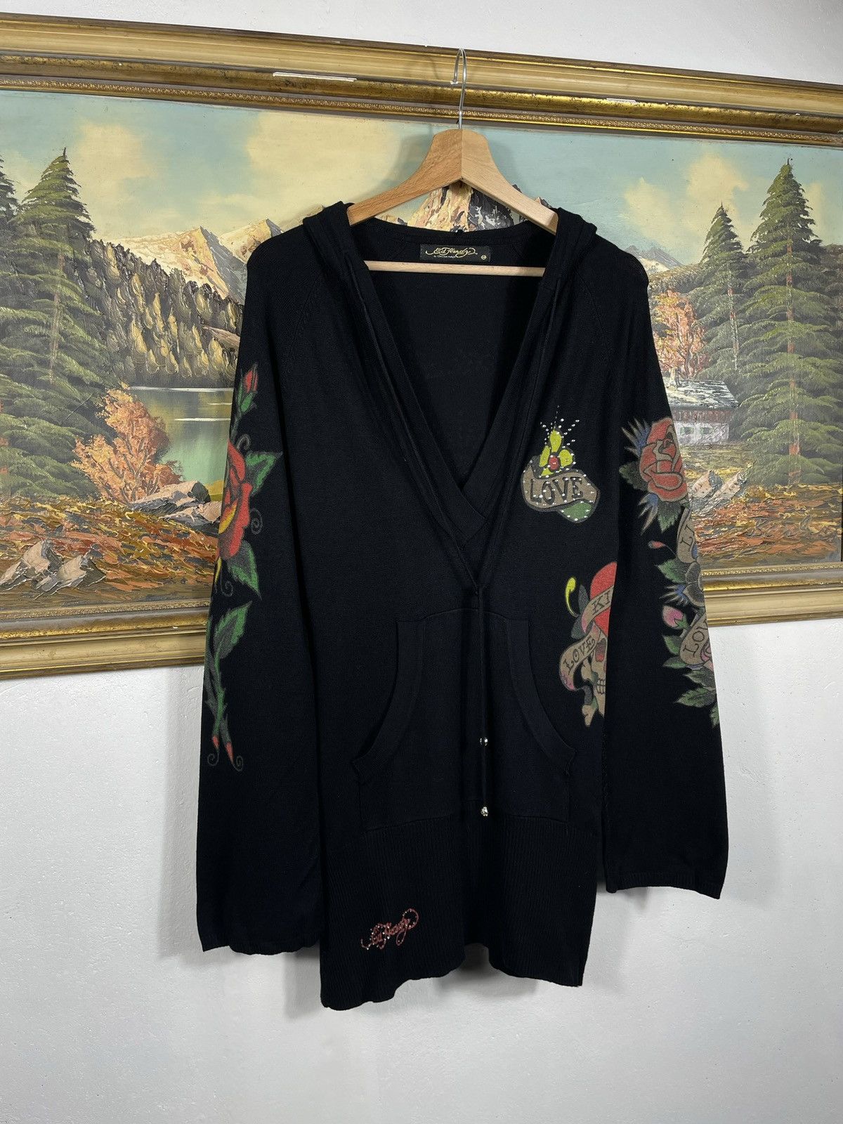Christian Audigier × Ed Hardy × Vintage Ed Hardy Retro 00s Knitwear With Crystals Affliction Grunge Size M / US 6-8 / IT 42-44 - 4 Thumbnail
