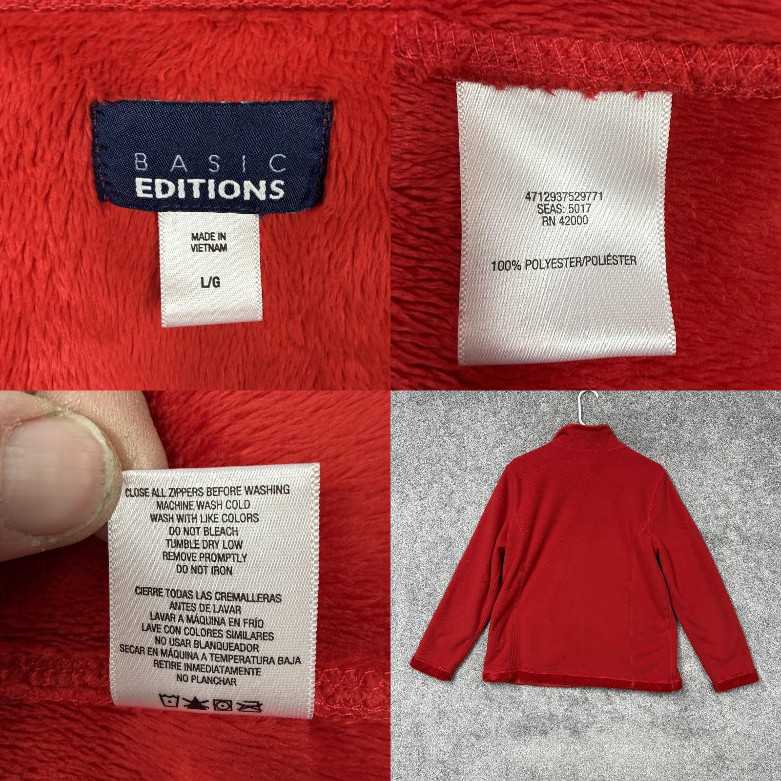 Basic Editions Basic Editions Jacket Women L Red Fleece Full Zip Mock Neck Lined Pockets Outdoor Fall Winter Solid Polyester Casual Womens Size L / US 10 / IT 46 - 8 Thumbnail