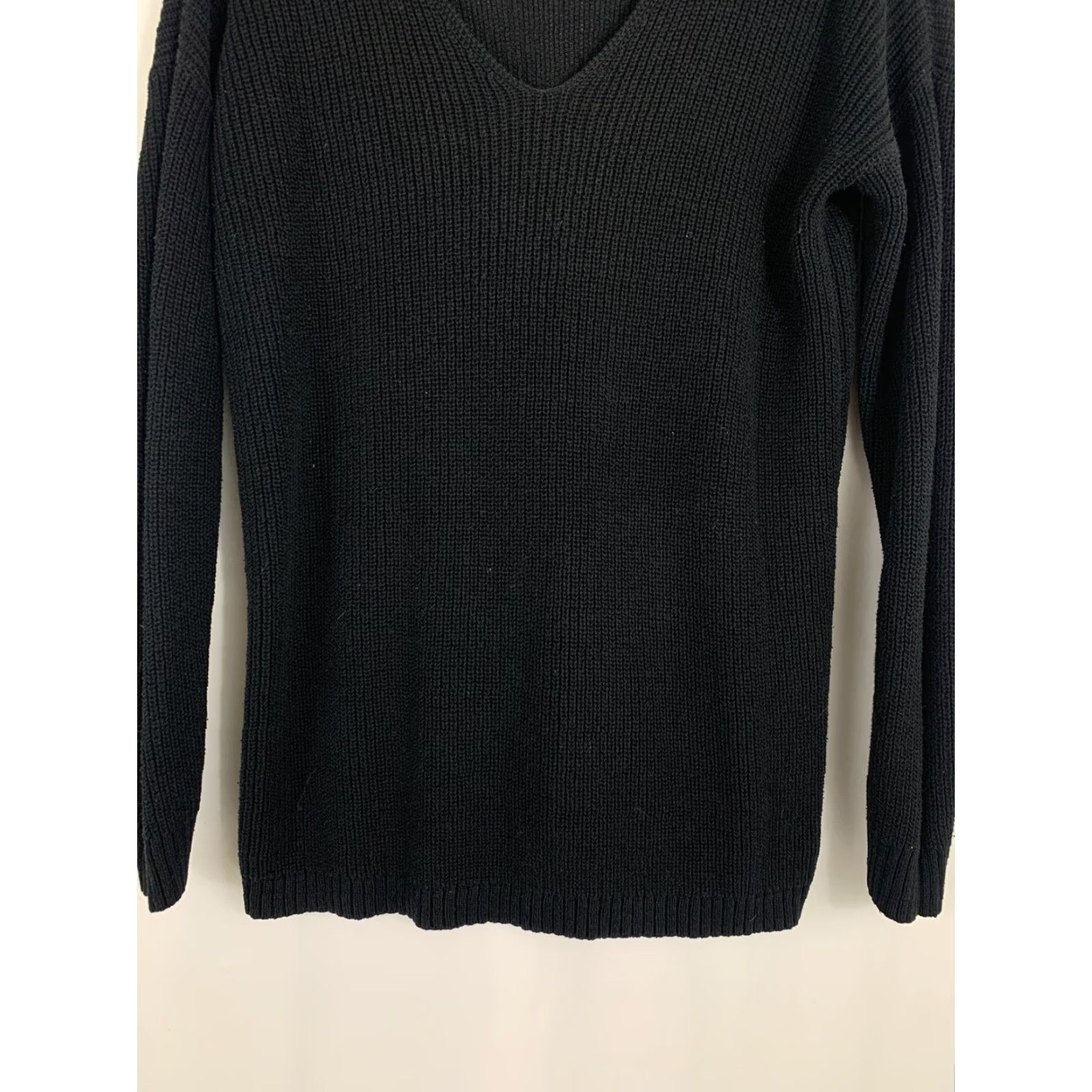 Vince Camuto Vince Camuto Womens Small Cotton Black Tight-Knit Cutout V-Neck Sweater Size S / US 4 / IT 40 - 4 Thumbnail
