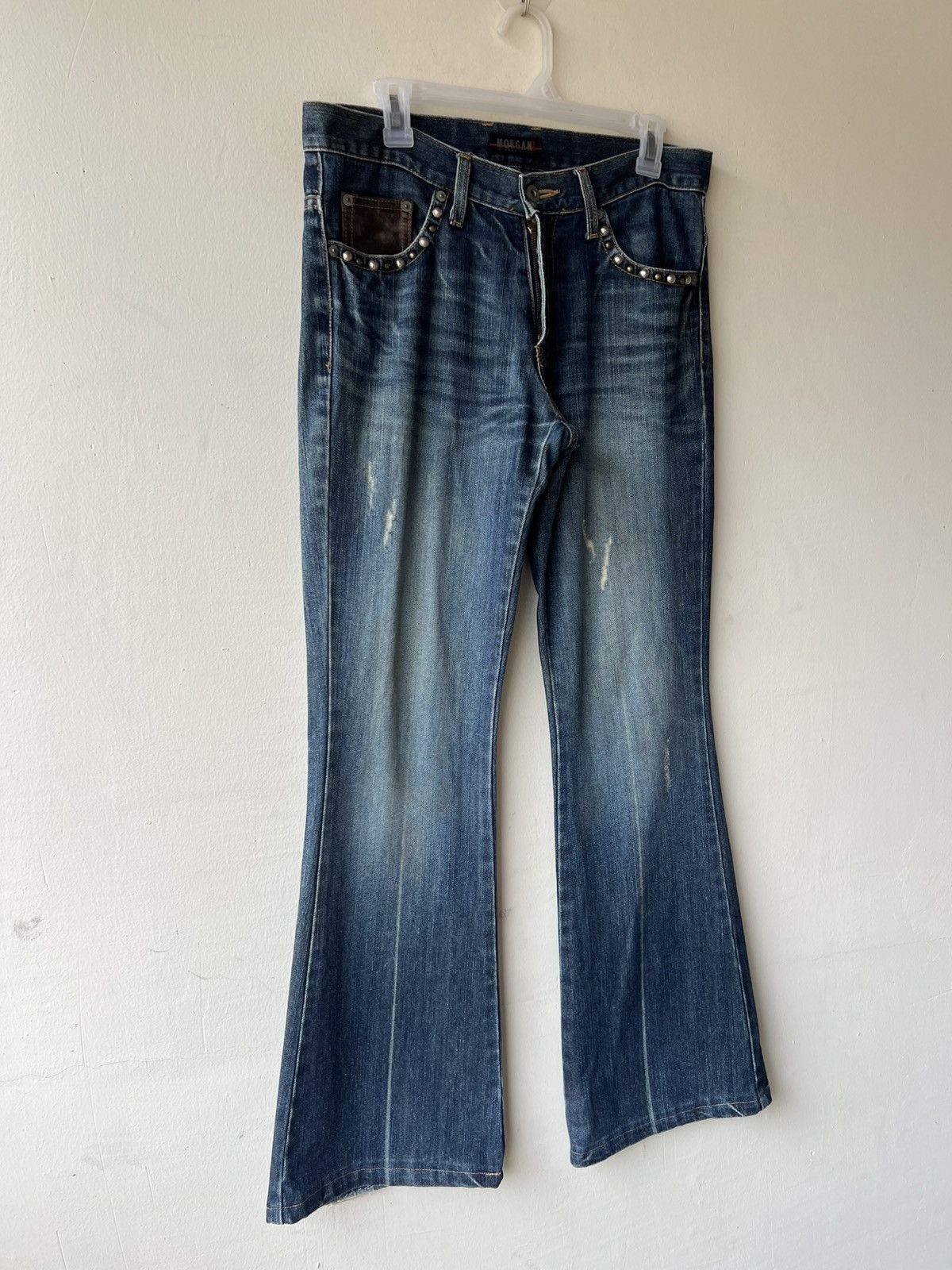 Morgan Homme Morgan Homme Japan Flap Pocket Distress Denim Flare Jeans Size US 31 - 20 Thumbnail
