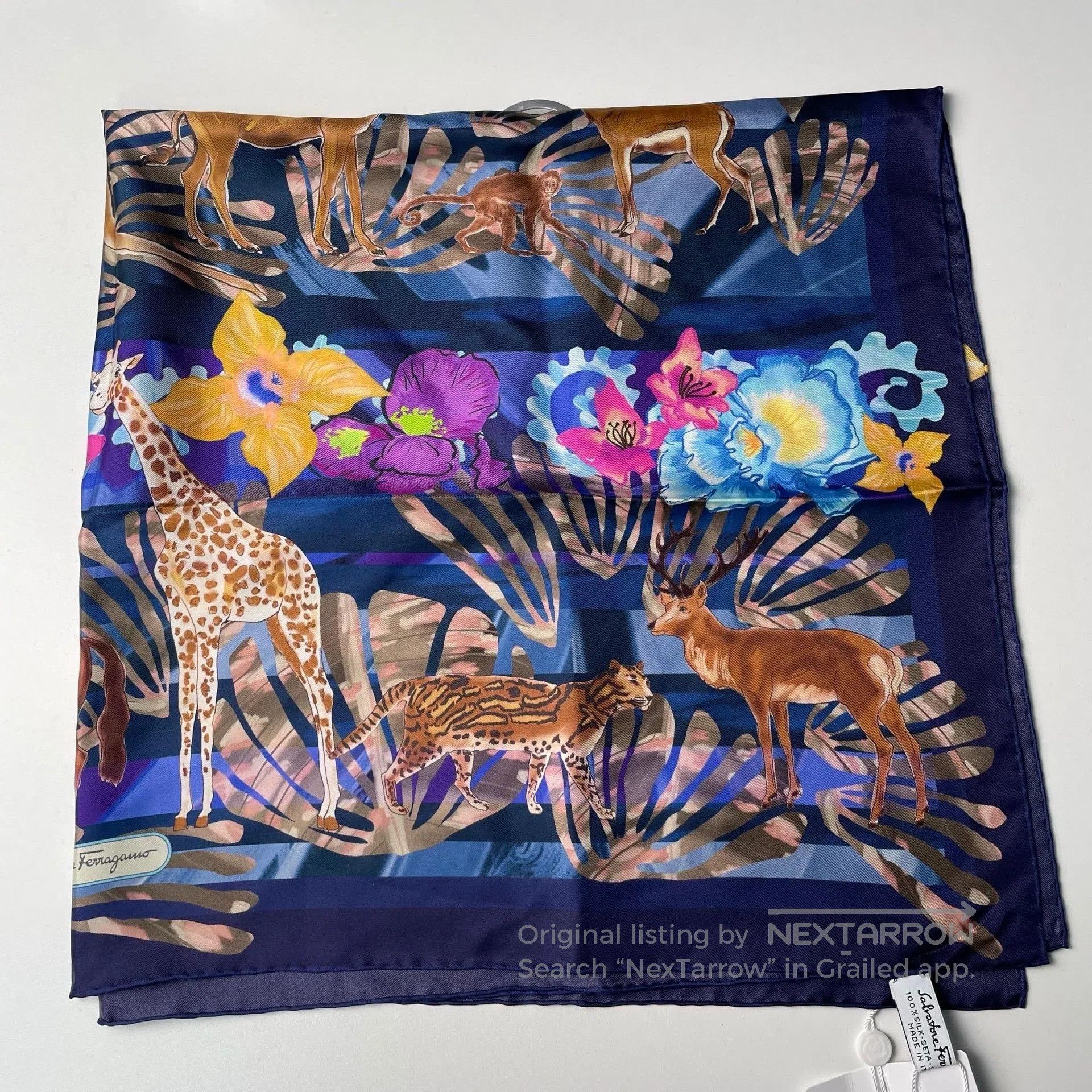 Fendi FENDI Dark Blue Colorful Zoo Series Silk Scarf| Size ONE SIZE - 3 Thumbnail