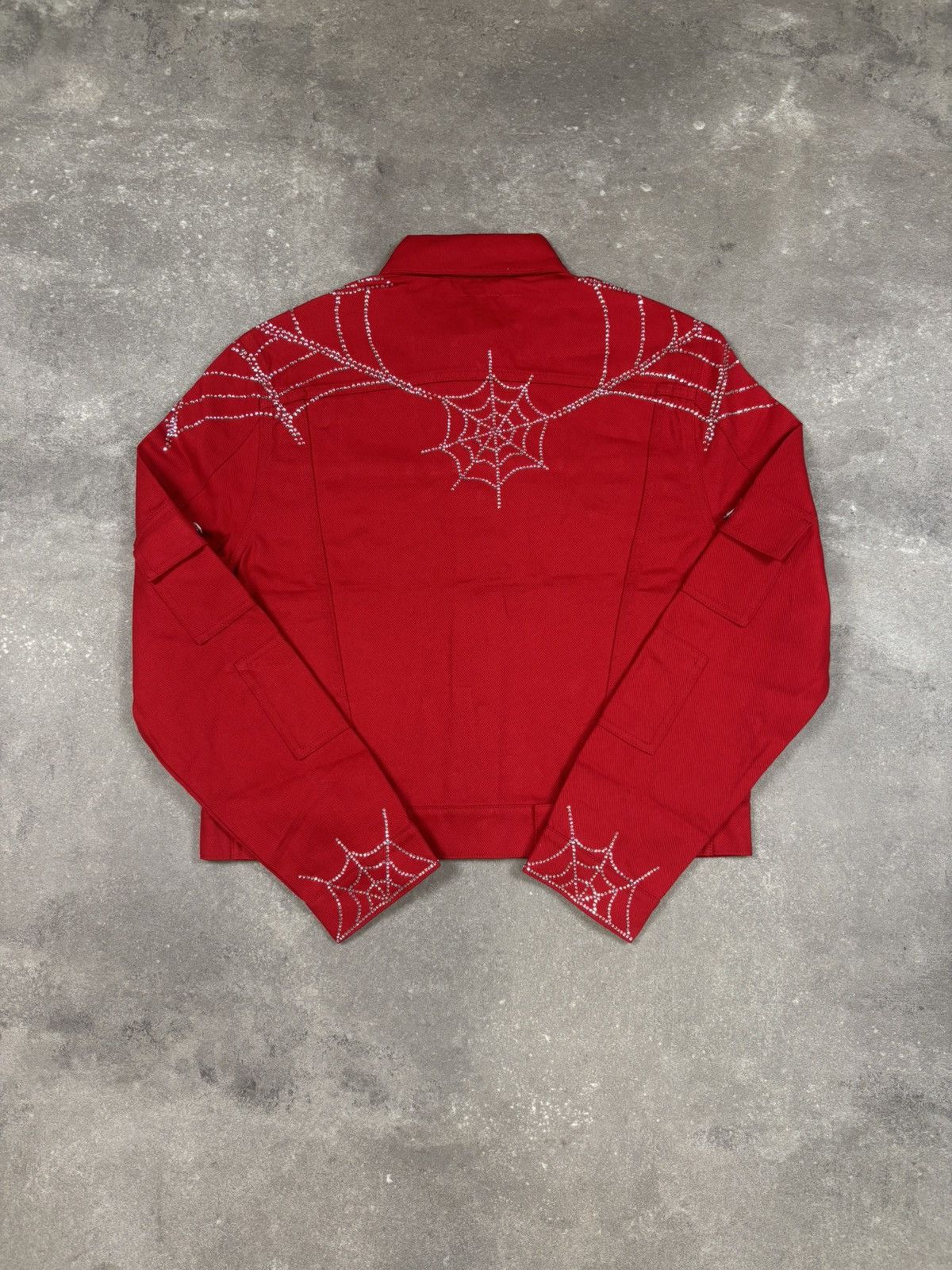 Sp5der Sp5der Web Denim Cropped Trucker Jacket, Red Size US XS / EU 42 / 0 - 2 Thumbnail