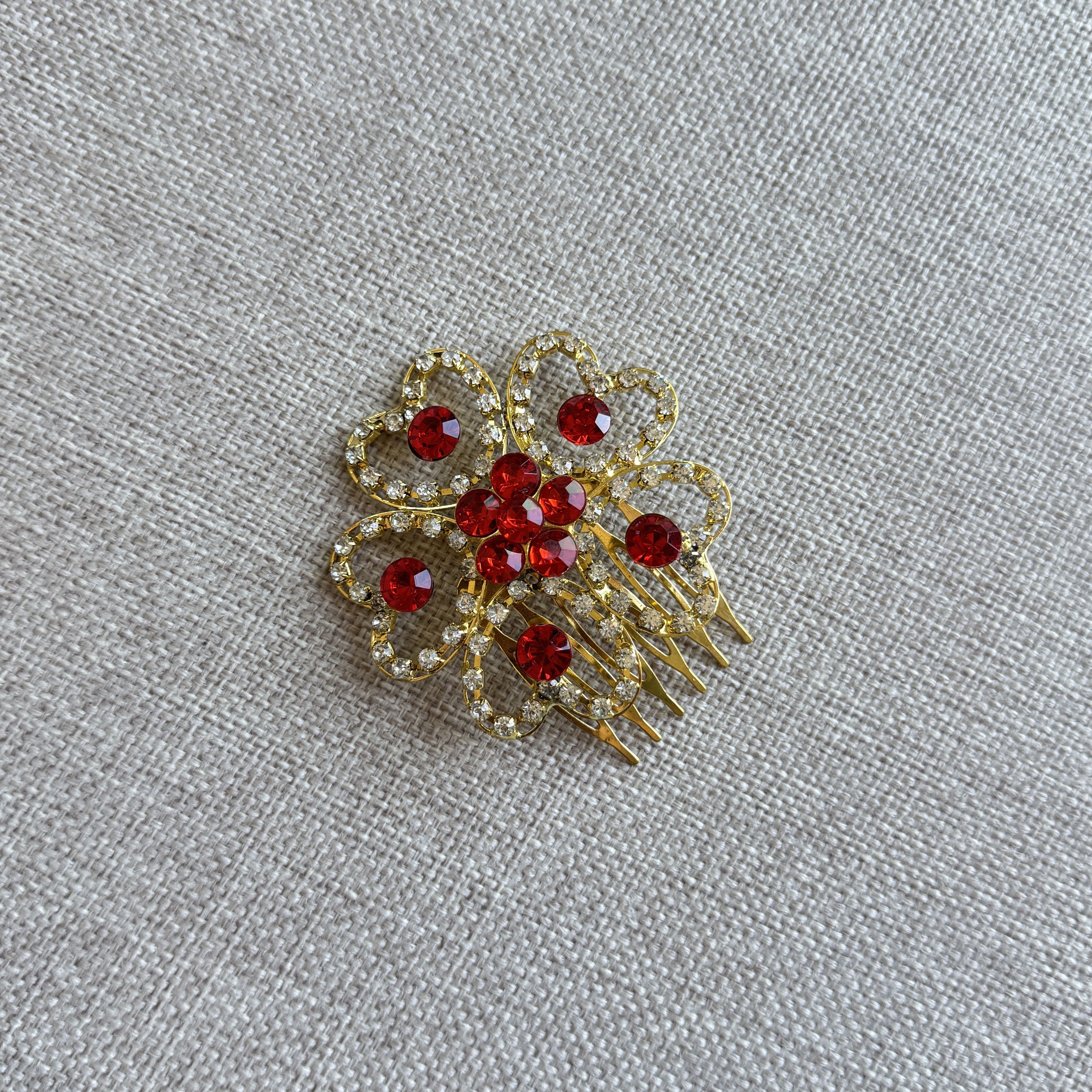 Other Gold Red Rhinestone Flower Hair Comb Size ONE SIZE - 6 Thumbnail