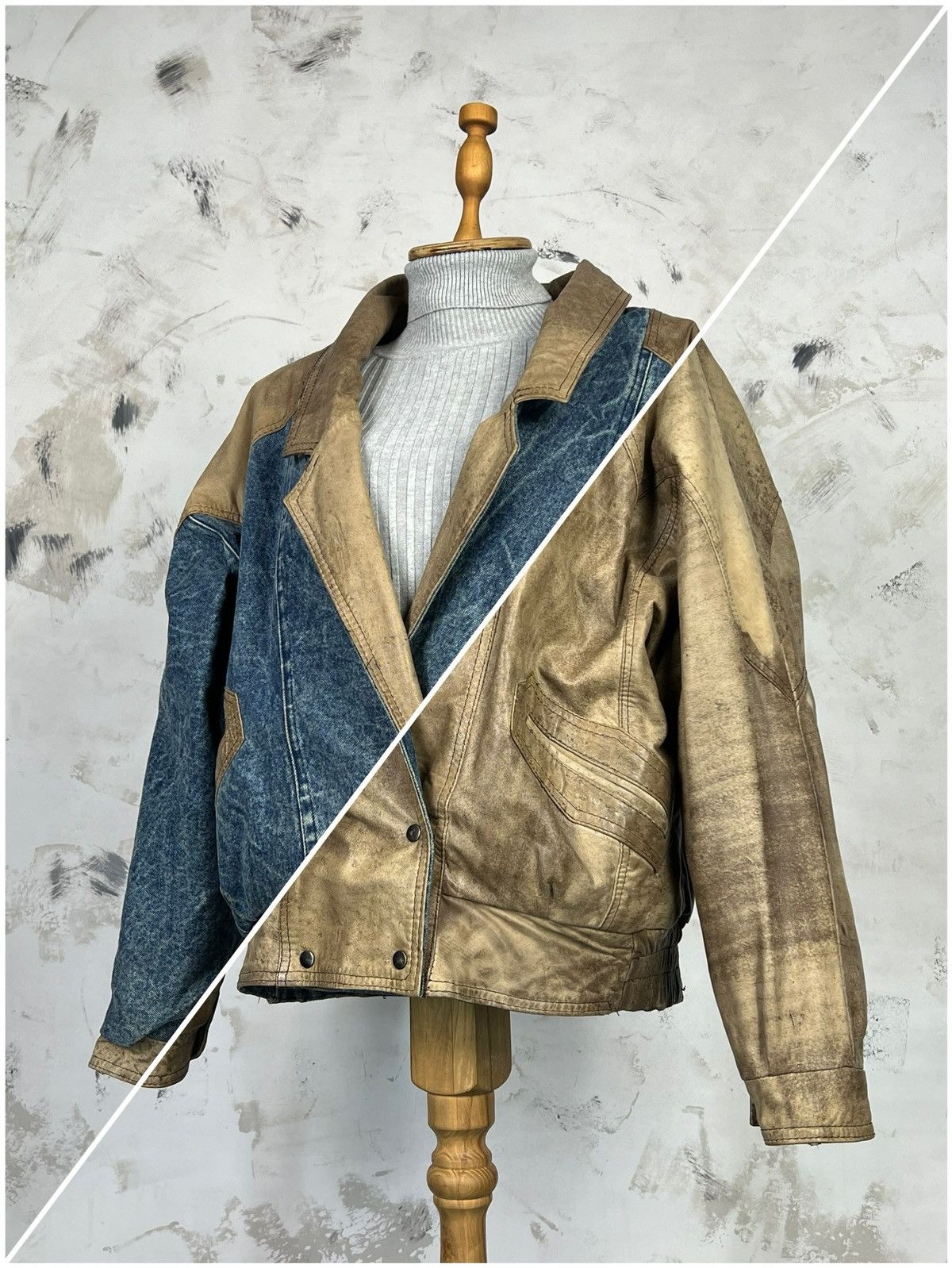 Vintage Vintage Reversible Leather Denim Bomber Jacket Size L - XL Size L / US 10 / IT 46 - 1 Thumbnail