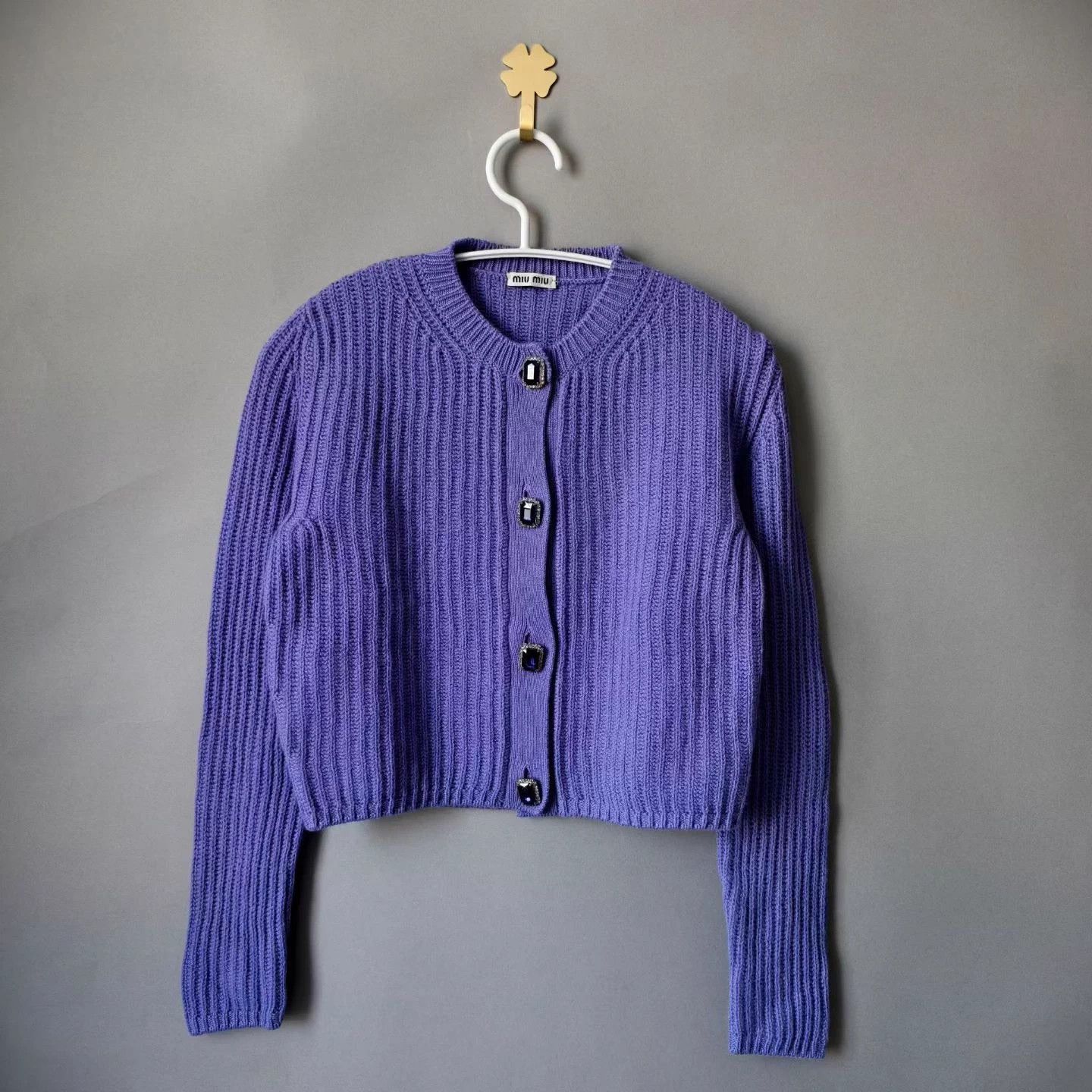 Miu Miu MIU MIU Purple Cashmere Cardigan Gemstone Buckle 99 Size XS / US 0-2 / IT 36-38 - 1 Thumbnail