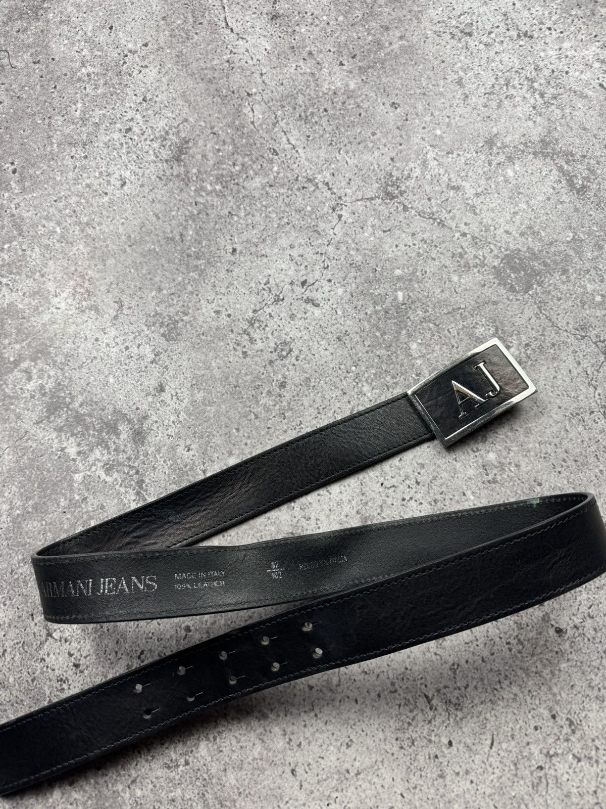 Armani Vintage Armani Jeans Leather Black Belt Rare Buckle Logo Size ONE SIZE - 4 Thumbnail