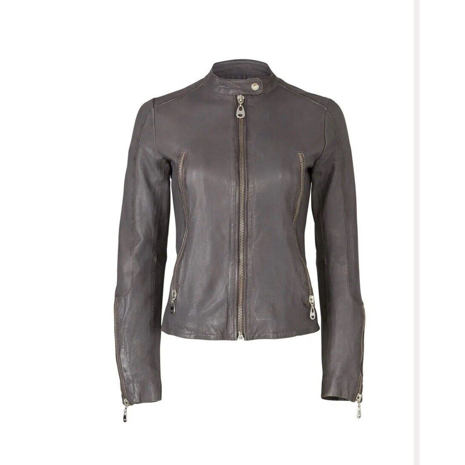 Other Doma Jacket Lamb Leather Gray Moto Biker Womens Large Size L / US 10 / IT 46 - 3 Thumbnail
