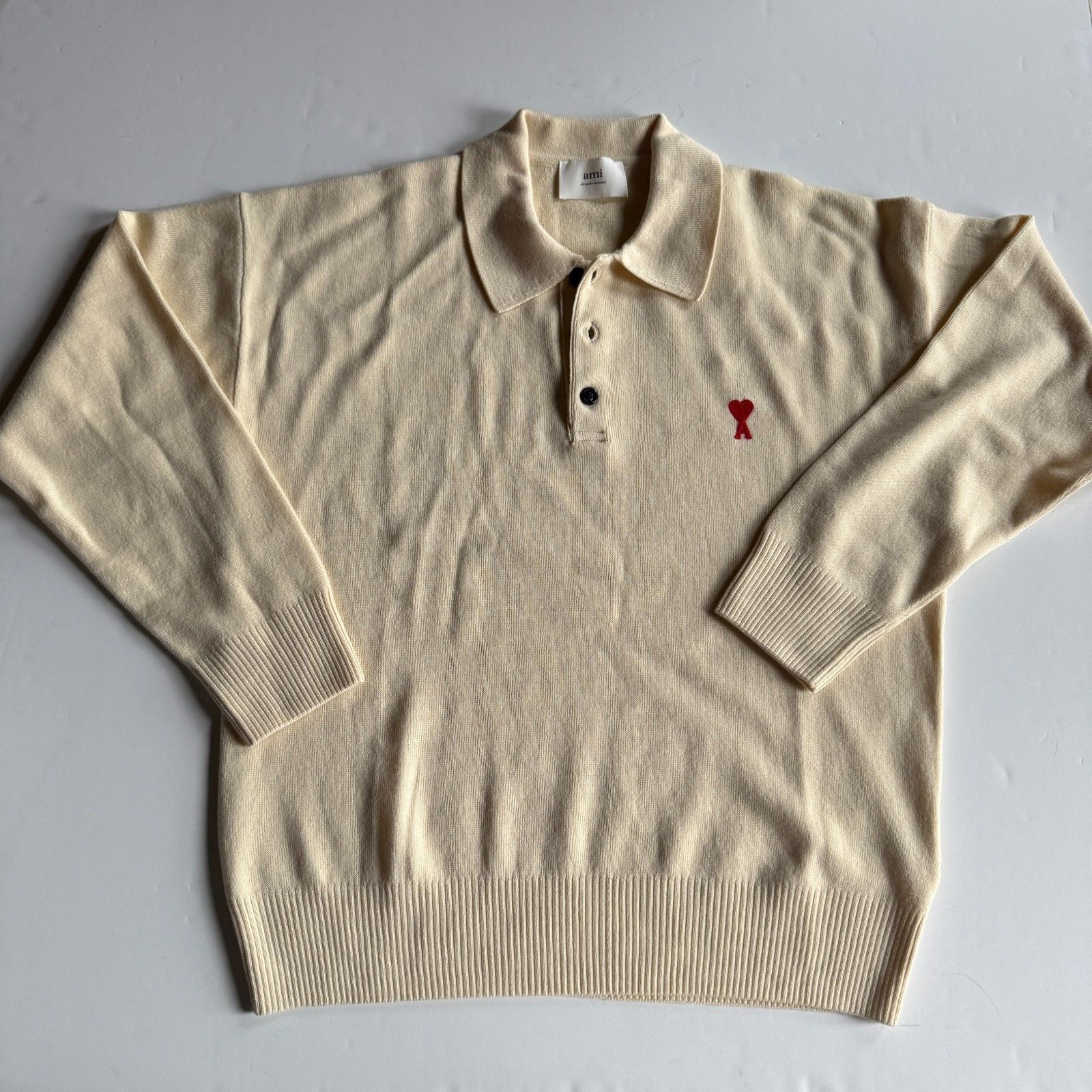 AMI AMI Paris Cream Wool Knit Polo Sweater Size US XL / EU 56 / 4 - 1 Thumbnail