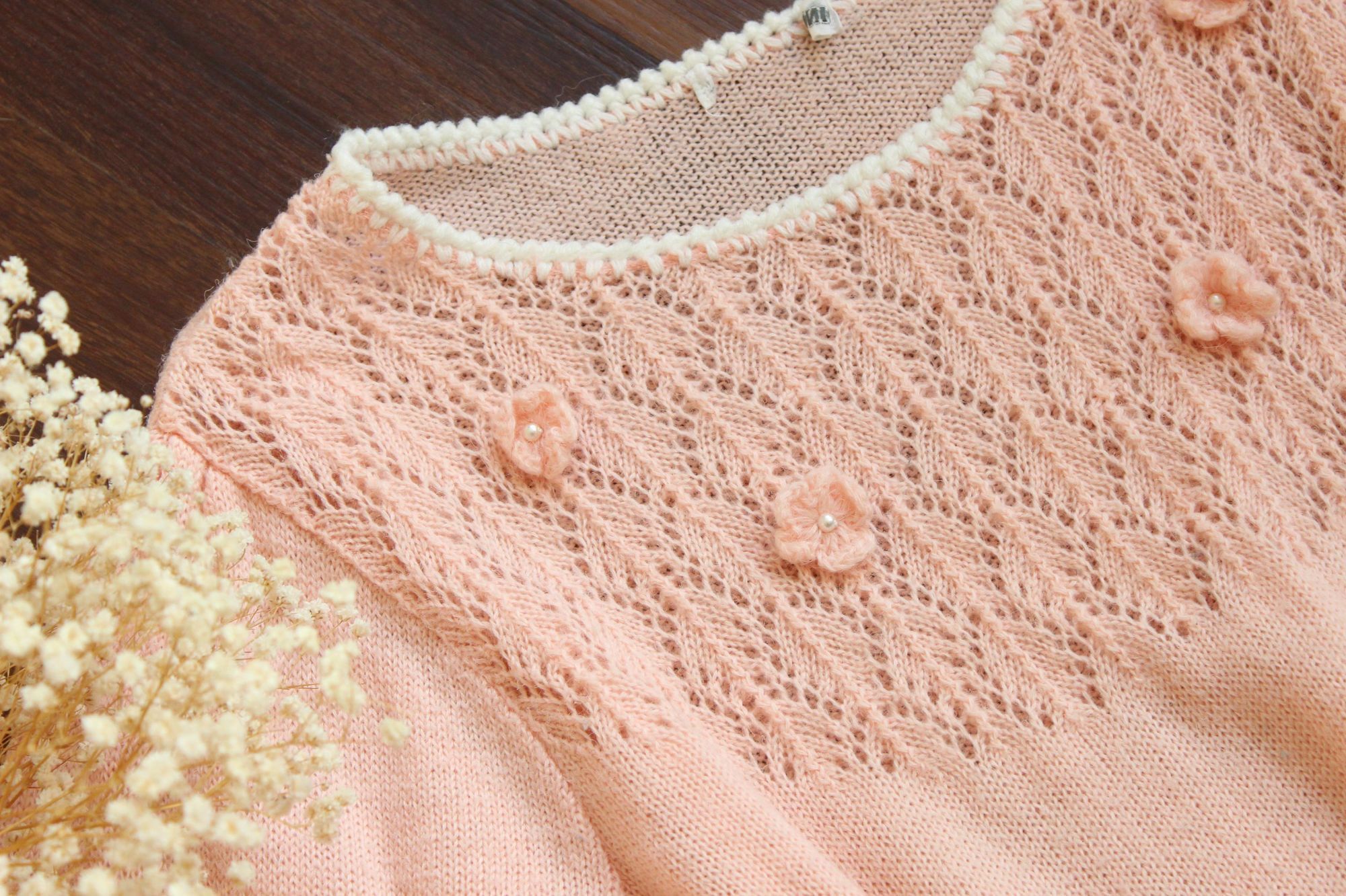 Vintage Vintage 1980s Sweater, Rt Mind Pink Pointelle Knit Pullover, Size M / US 6-8 / IT 42-44 - 7 Thumbnail