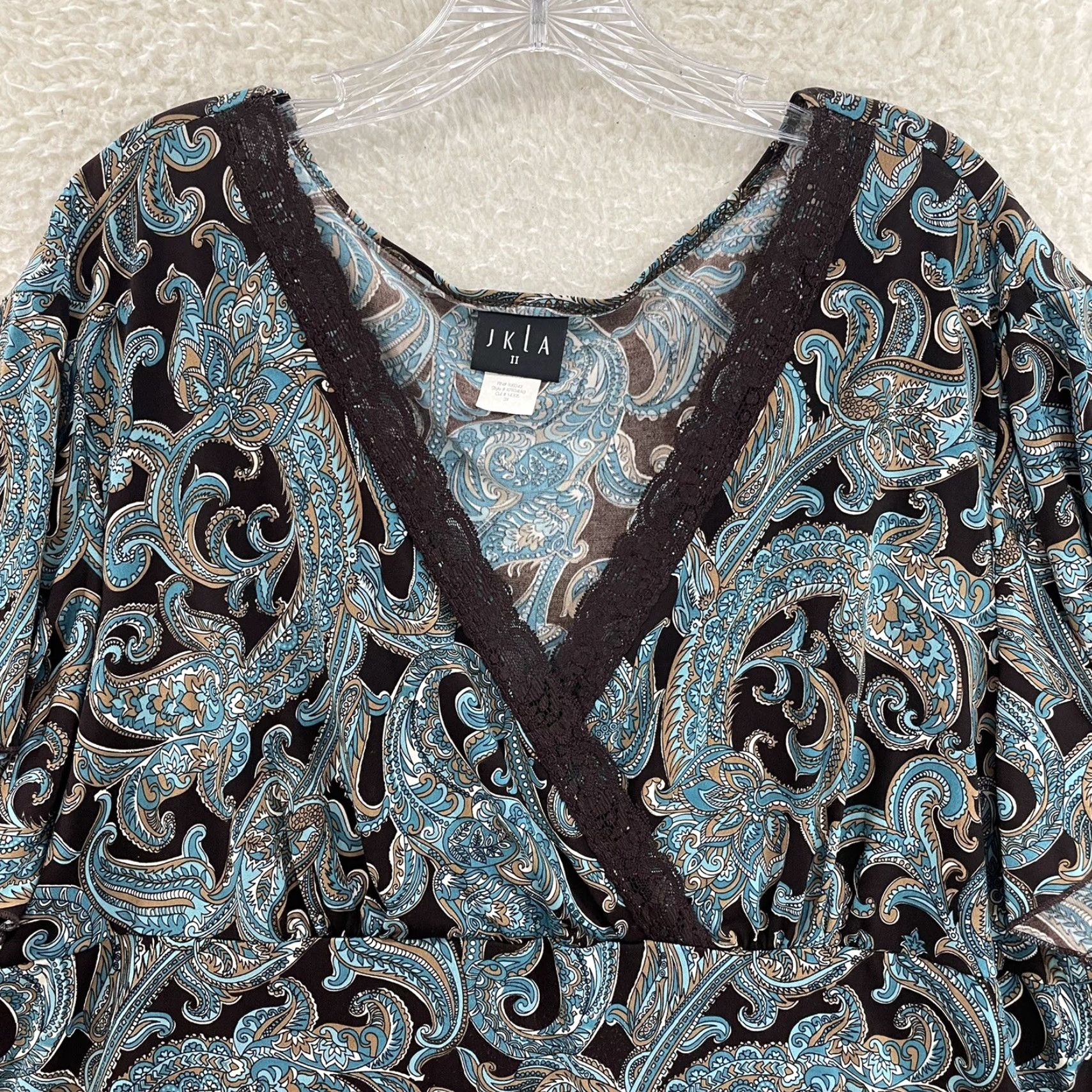 Vintage VINTAGE 90s Y2K Top Shirt 3X 3XL XXXL Blue Brown Paisley Slinky Stretch Boho Bohemian Women Mens Size XXL / US 16-18 / IT 52-54 - 3 Thumbnail