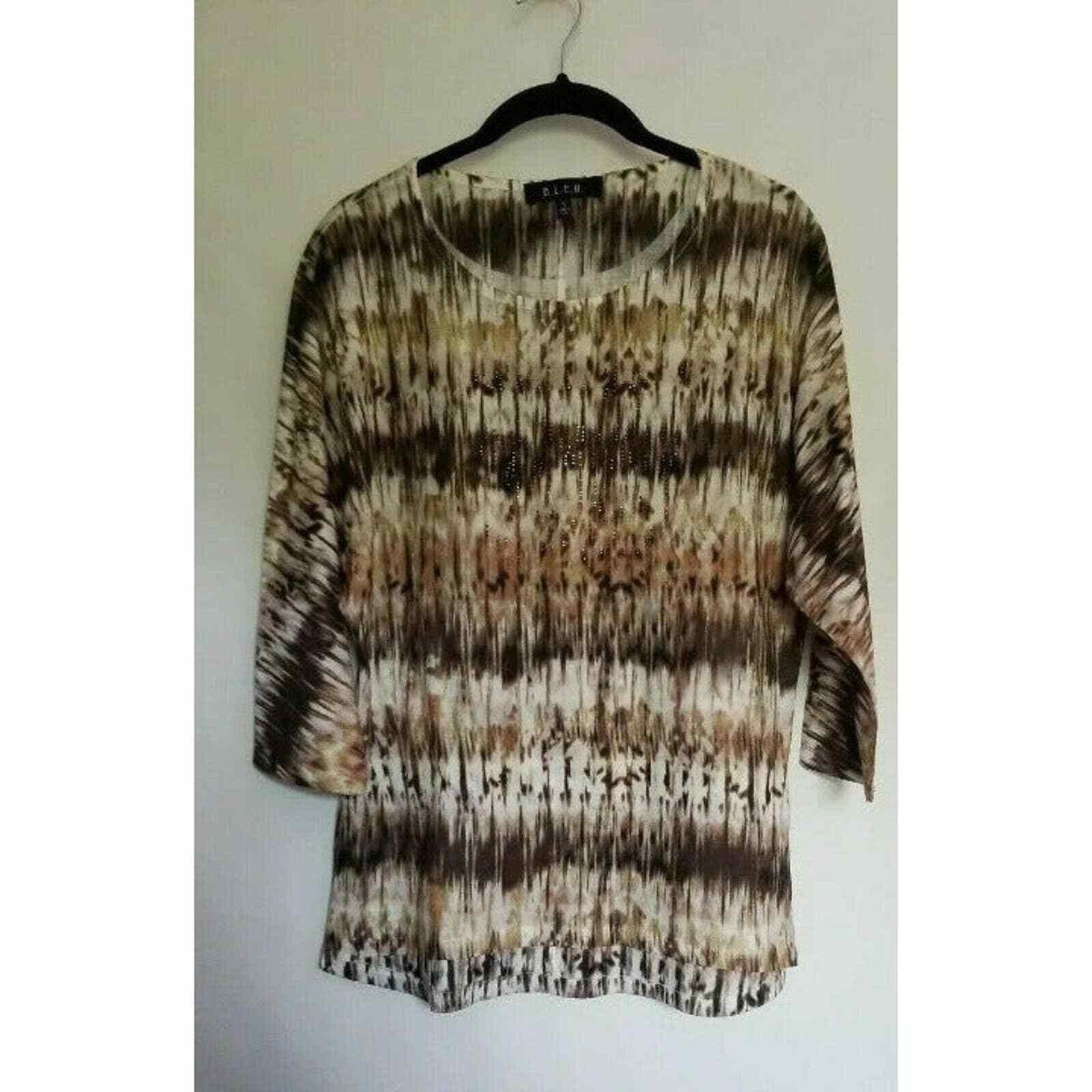 Le Grande Bleu (L.G.B.) B.L.E.U. Small S Brown Beige Rhinestone Print Blouse Shirt Size S / US 4 / IT 40 - 6 Thumbnail