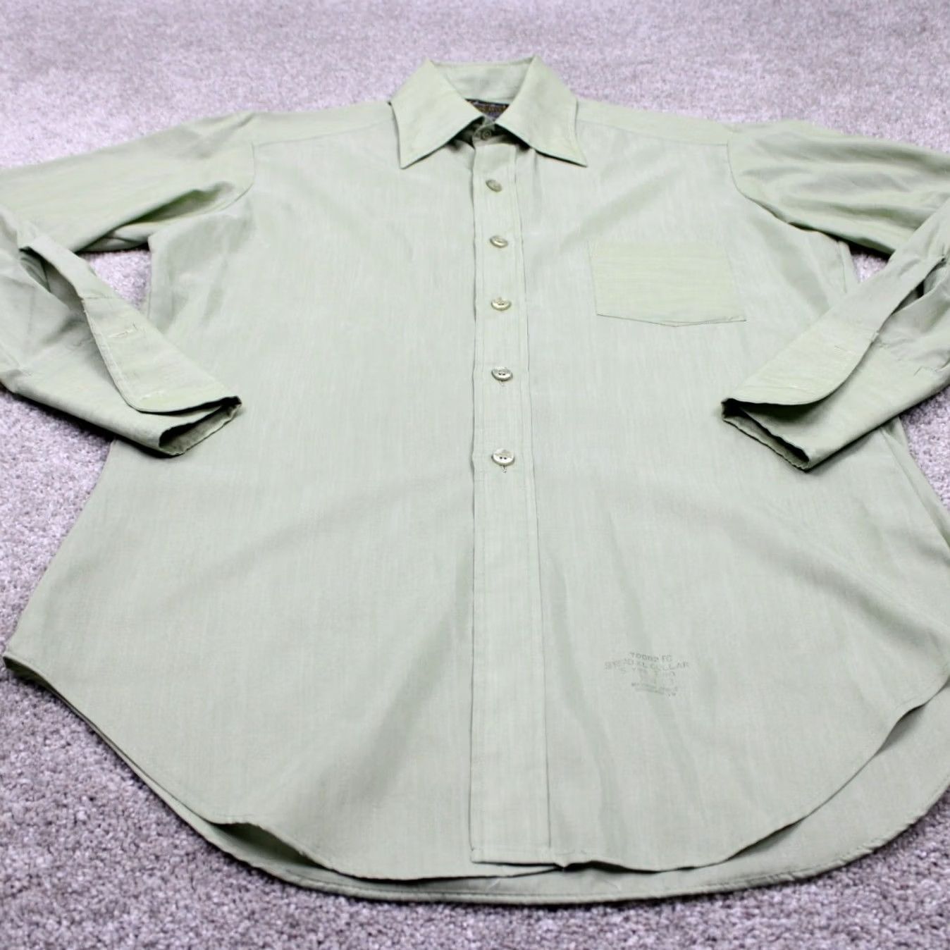 Sears Vintage Sears Mens 15 1/2 Green Dress Shirt L/S 33 1980s Perma-Prest Cotton Blend Size 40R - 3 Thumbnail