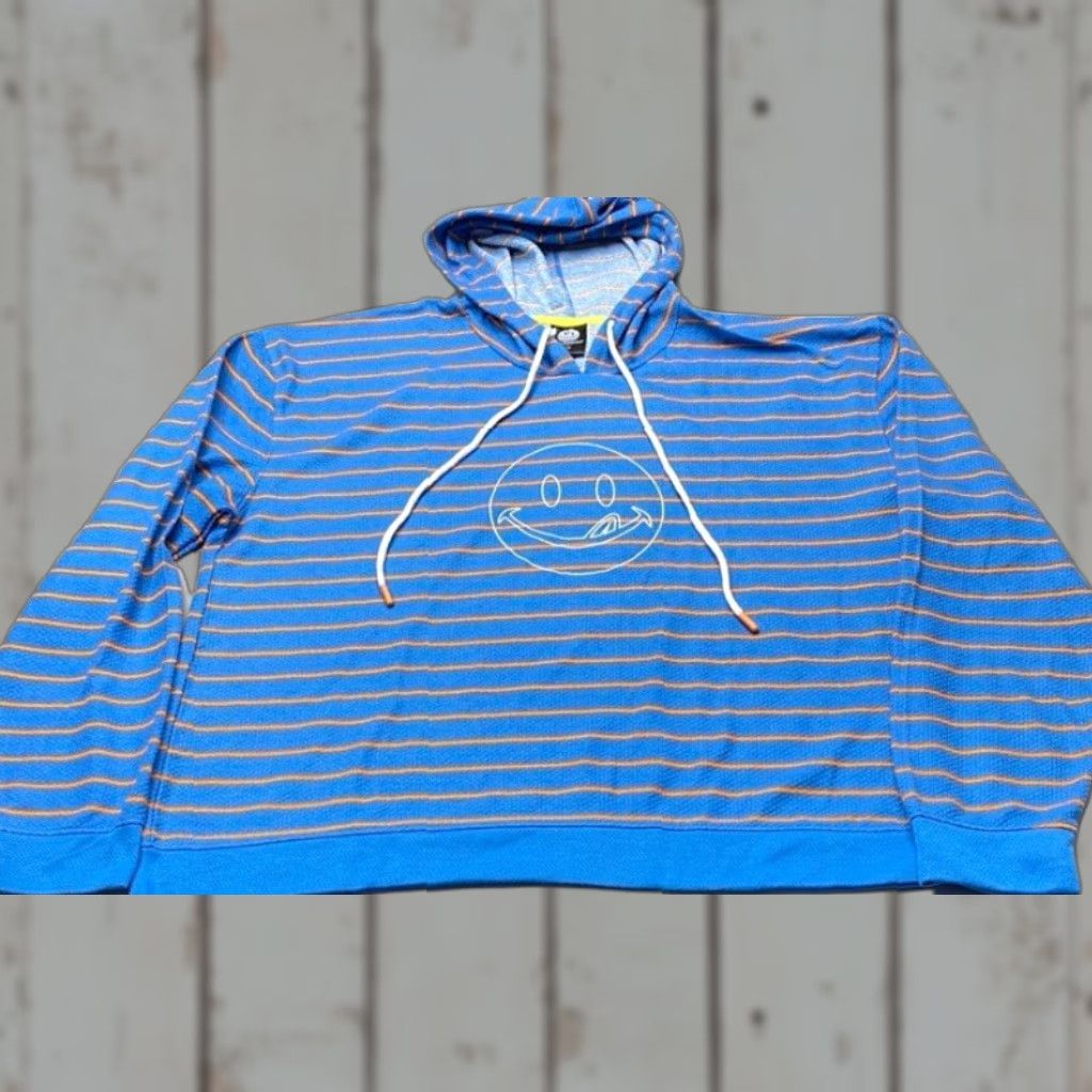 Joe Boxer VINTAGE Joe Boxer Sleepwear Mens XL Hoodie Lightweight Striped Blue Orange Smiley Face Size US XL / EU 56 / 4 - 1 Thumbnail