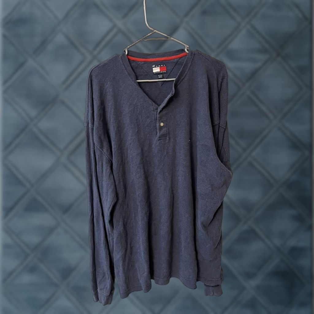 Tommy Hilfiger VINTAGE Tommy Hilfiger Tommy Jeans Henley Shirt Mens 2XL Blue 90s Size US XXL / EU 58 / 5 - 1 Thumbnail