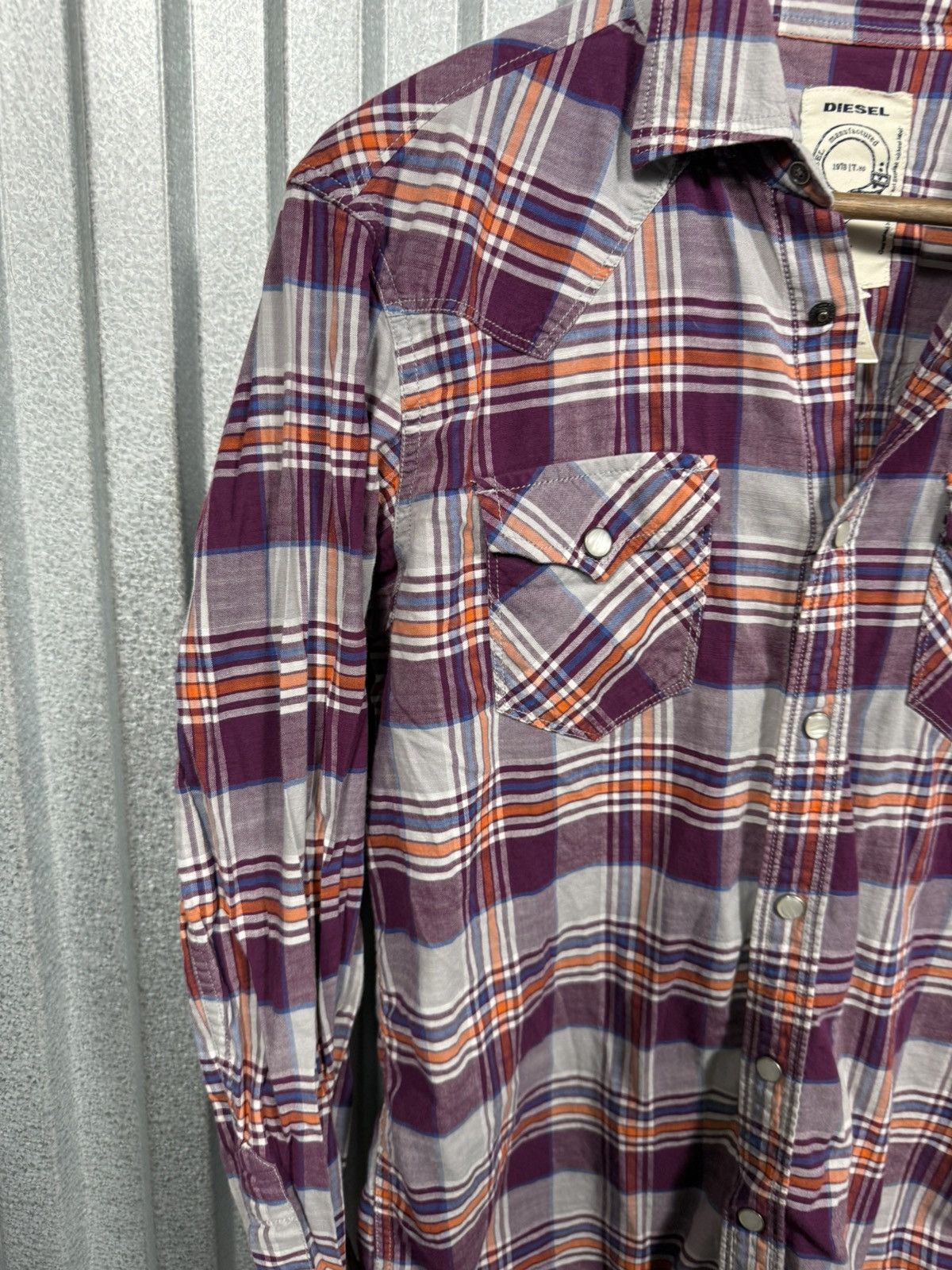 Diesel Diesel Purple Plaid Western Pearl Snap Button Up Shirt Size US M / EU 48-50 / 2 - 8 Thumbnail