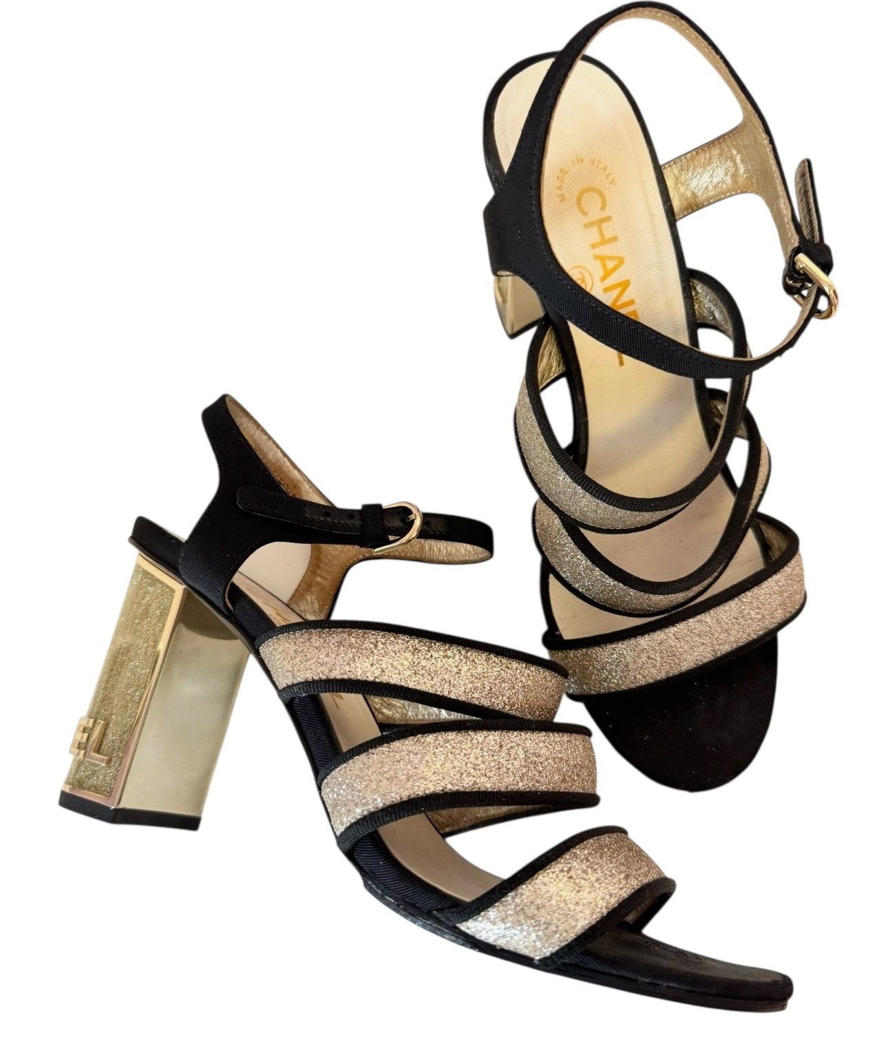 Chanel Chanel Golden black sparkle sandals size 38 Size US 8 / IT 38 - 2 Thumbnail