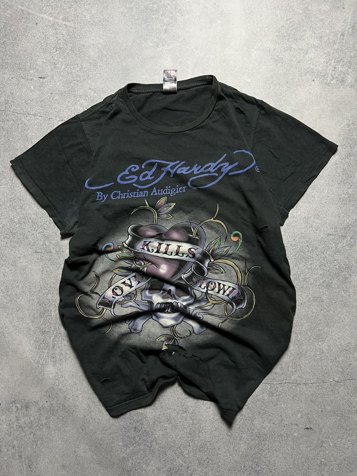 Ed Hardy Y2K Ed Hardy Rhinestones Faded Distressed Japanese Tee Size US M / EU 48-50 / 2 - 1 Thumbnail