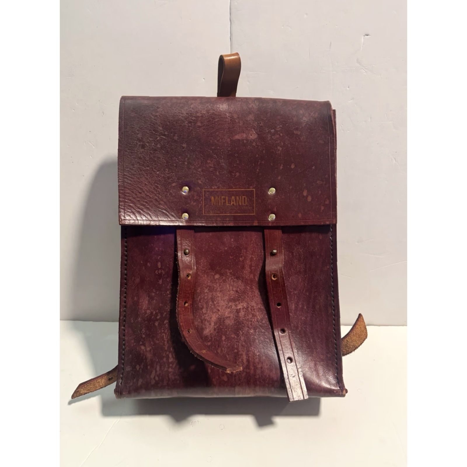 Vintage VINTAGE GENUINE MIFLAND LEATHER BAG BACKPACK US MADE W/ STRAP Burgundy Unisex Adults Large Backpack USA Theme 90s? Size ONE SIZE - 2 Thumbnail