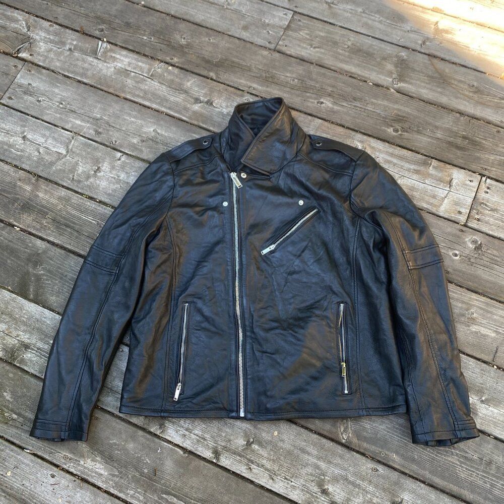 Karl Lagerfeld Karl Lagerfeld Mens Leather Biker Jacket A Symmetrical Mult Size US XXL / EU 58 / 5 - 8 Thumbnail