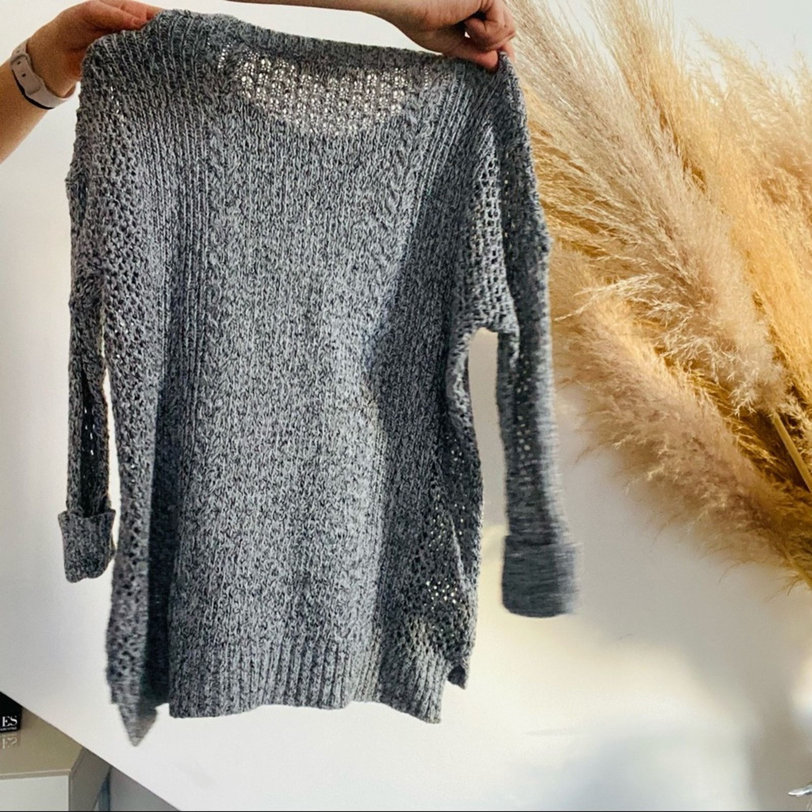 Madewell MADEWELL Heather Grey White Open Knit Weave Sweater Pullover Size XS / US 0-2 / IT 36-38 - 5 Thumbnail