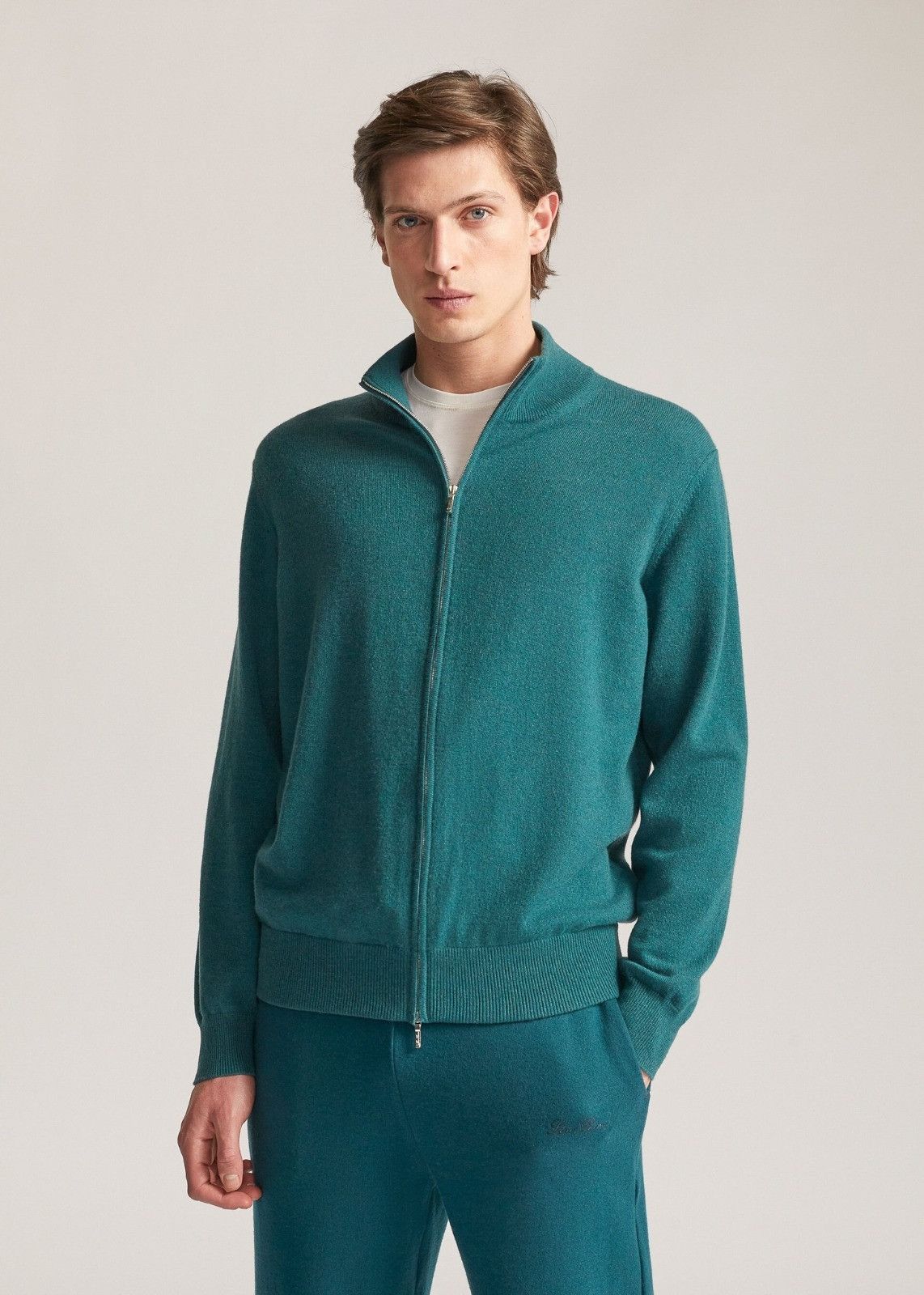 o1loc1c0124 Plain-knit Bomber Jacket in Green