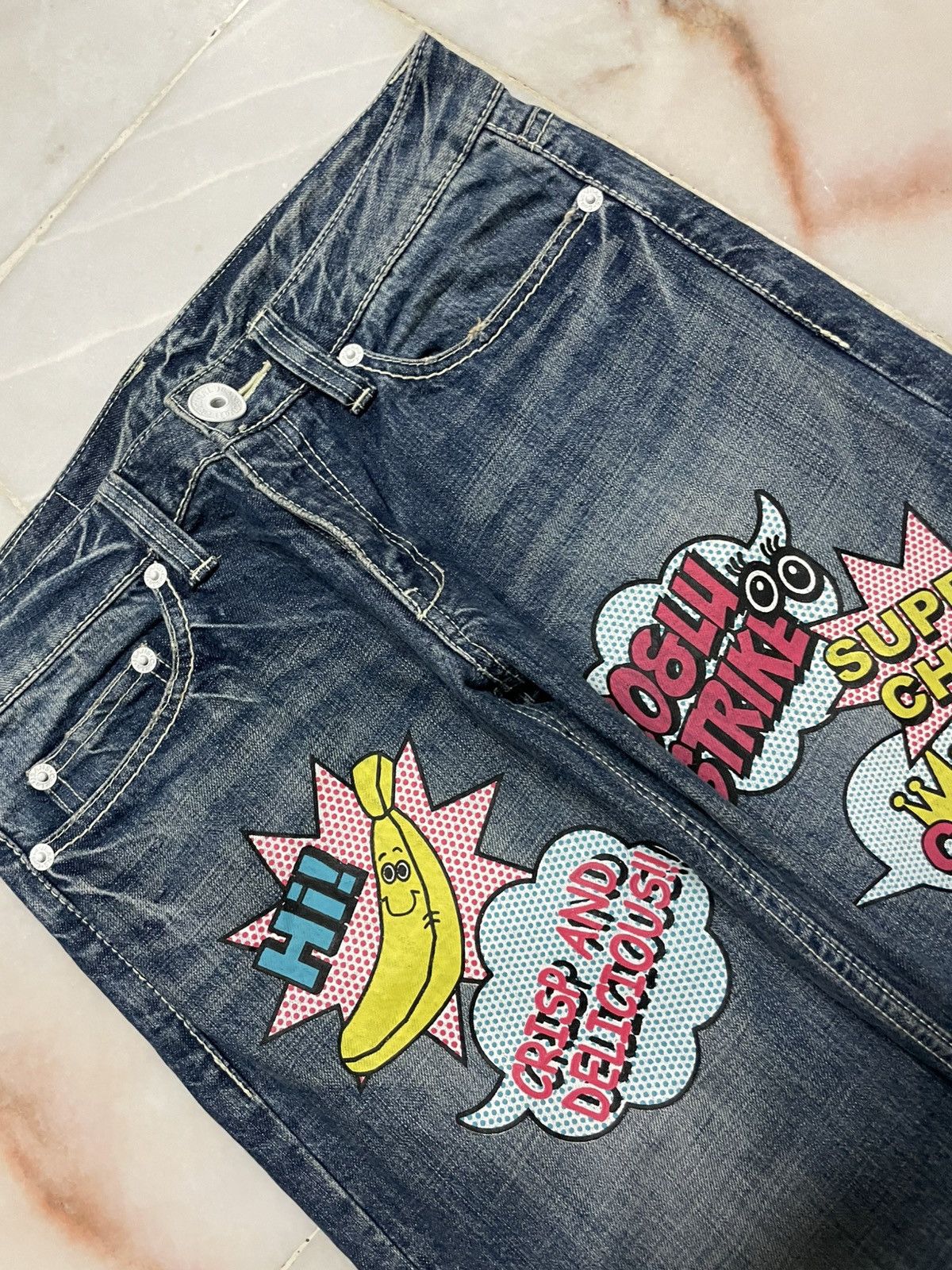 Japanese Brand 💥Sick💥Vintage Co&Lu Mudwash Super Cheere Print Denim Jeans Size US 31 - 6 Thumbnail