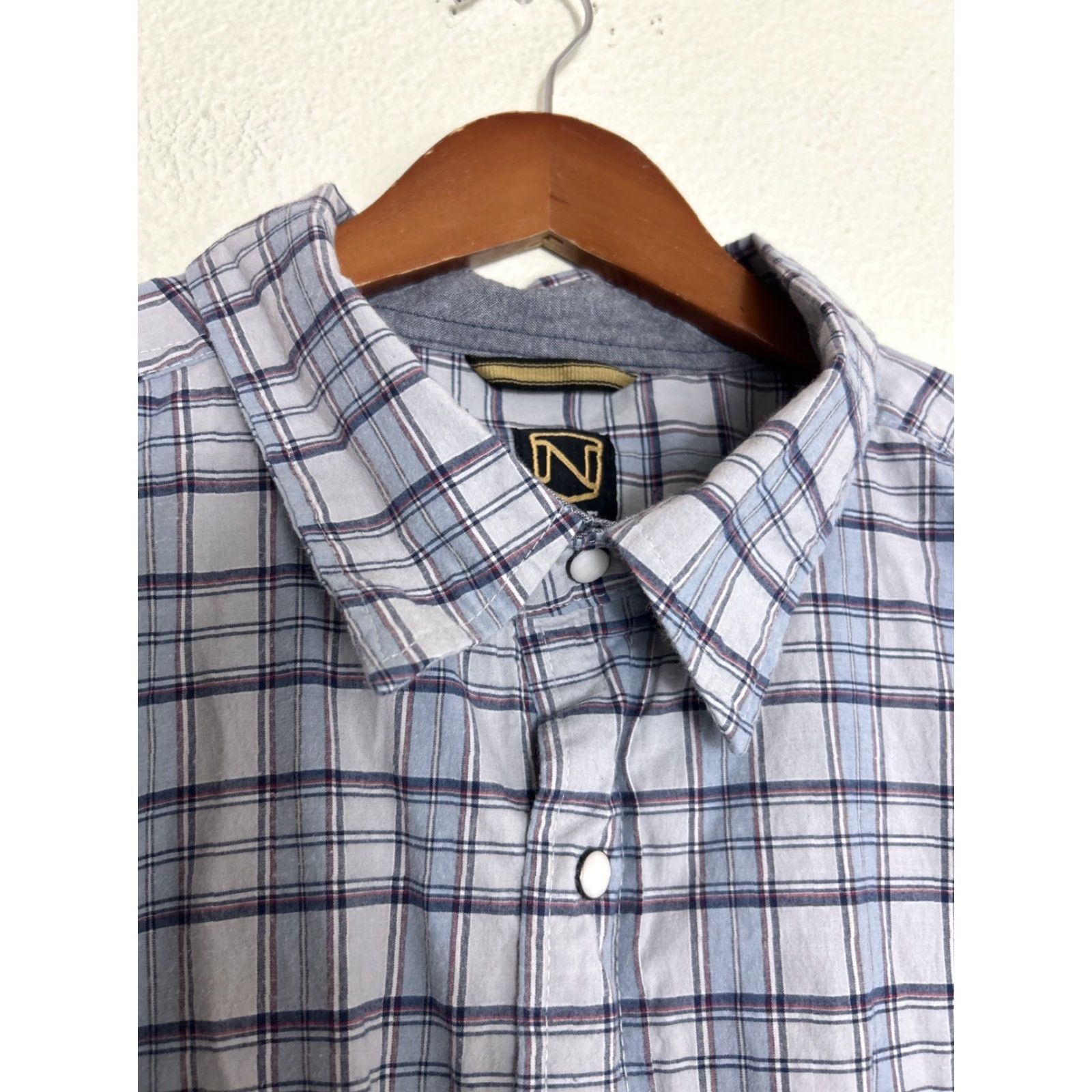 Vintage Noble Outfitters Mens XXL Short Sleeve Pearl Snap Shirt Blue Plaid Cotton Shirt Size US XXL / EU 58 / 5 - 3 Thumbnail