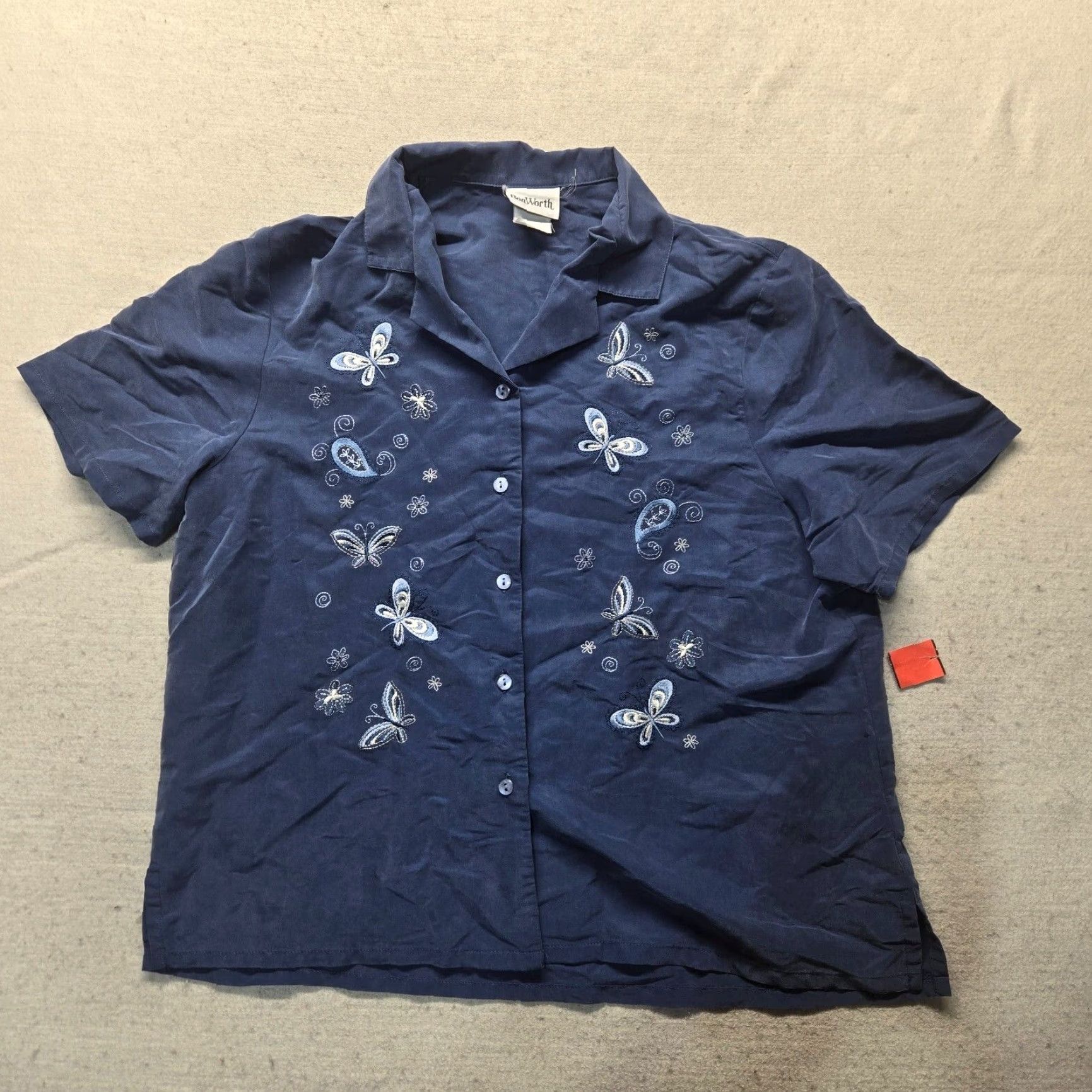 Vintage BonWorth Shirt Button-Up Blue Embroidered Paisley Adult Women's XL Vintage Size XL / US 12-14 / IT 48-50 - 2 Thumbnail