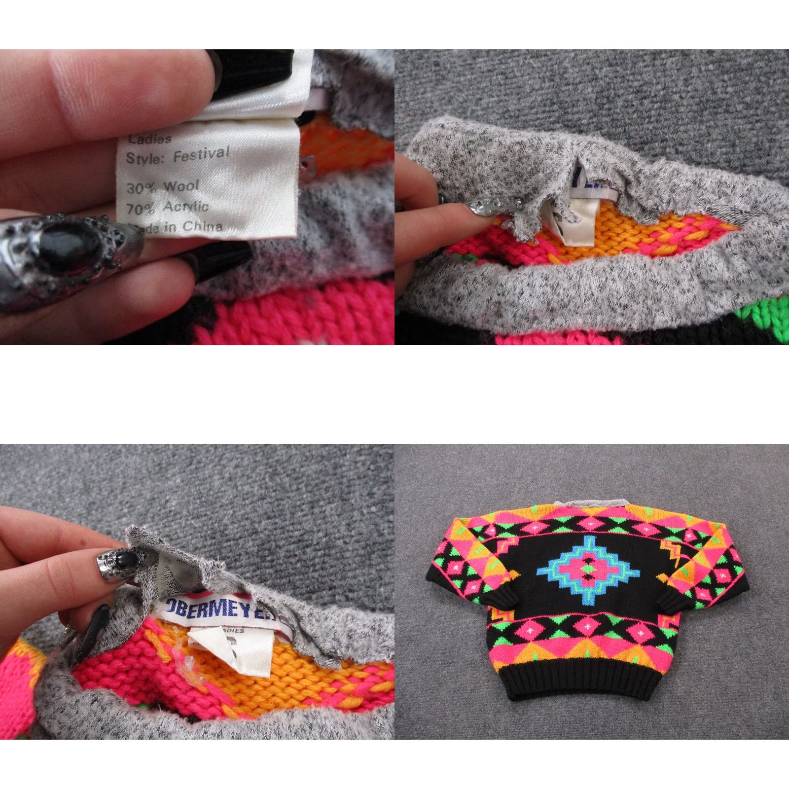 Obermeyer Obermeyer Sweater Womens S Colorful Multicolor Wool Acrylic Neon Aztec Retro Y2K Geometric Knit Crew Neck Long Sleeve Pullover Thermal Size S / US 4 / IT 40 - 8 Thumbnail