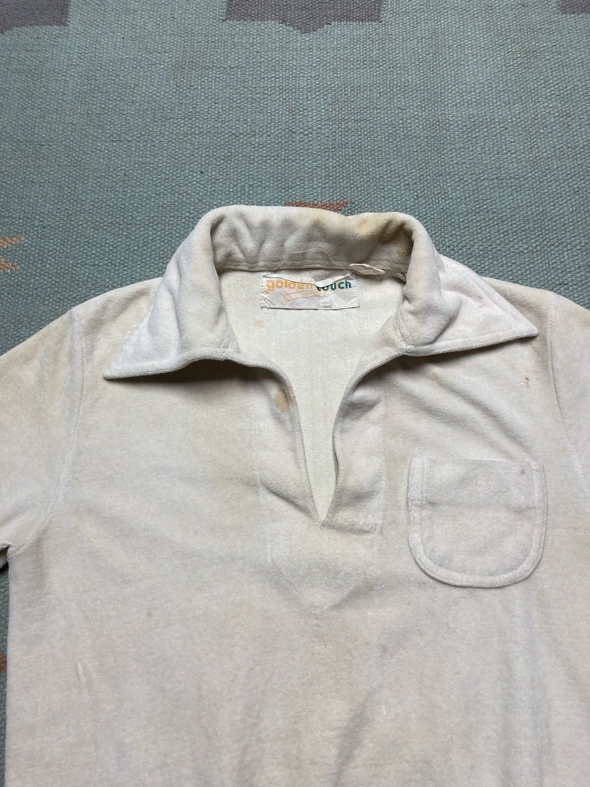 Vintage Vintage 70s polo shirt soft velour white stained small Size US S / EU 44-46 / 1 - 6 Thumbnail