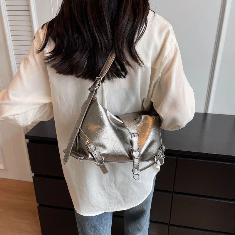 Leather Silver Leather Shoulder Bag Size ONE SIZE - 1 Thumbnail