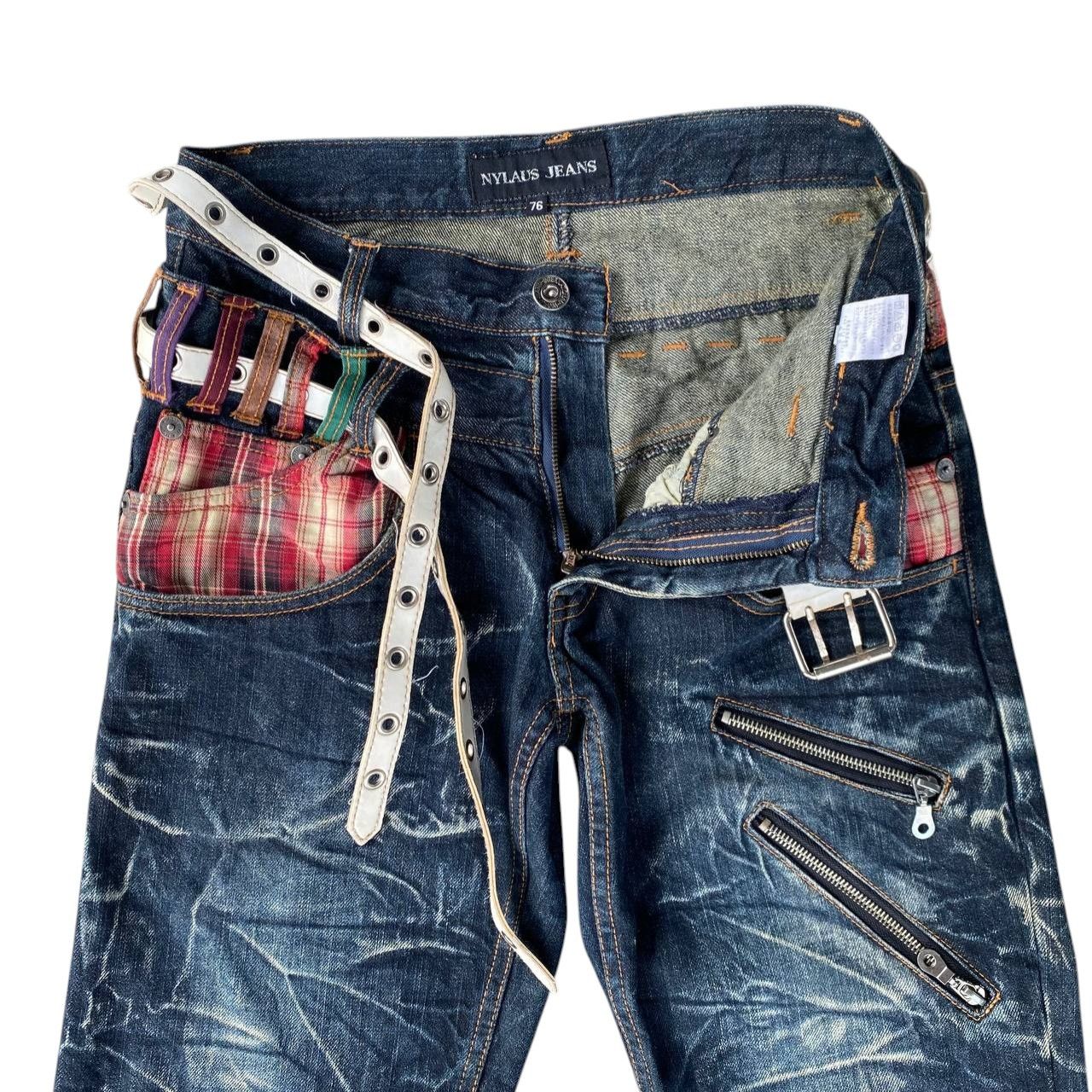 Japanese Brand Harajuku Y2K Nylaus Japan Double-Waist Belted Jean Ghostclaw Size US 29 - 10 Thumbnail