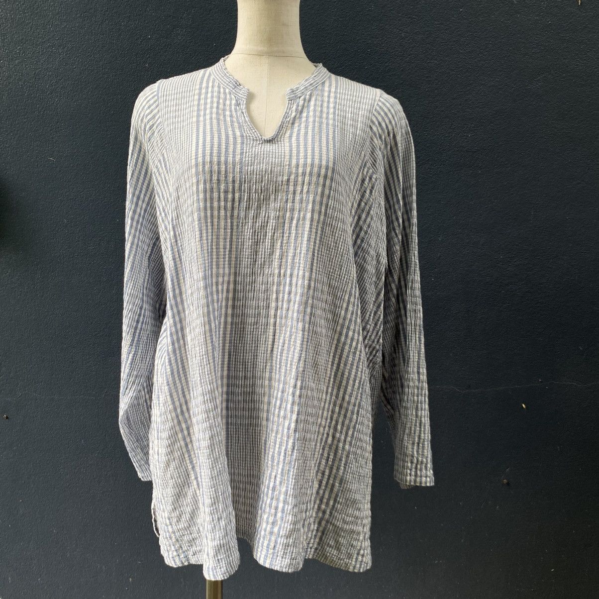 Issey Miyake Plantation Blue Striped Cotton Tunic Top Size M / US 6-8 / IT 42-44 - 1 Thumbnail