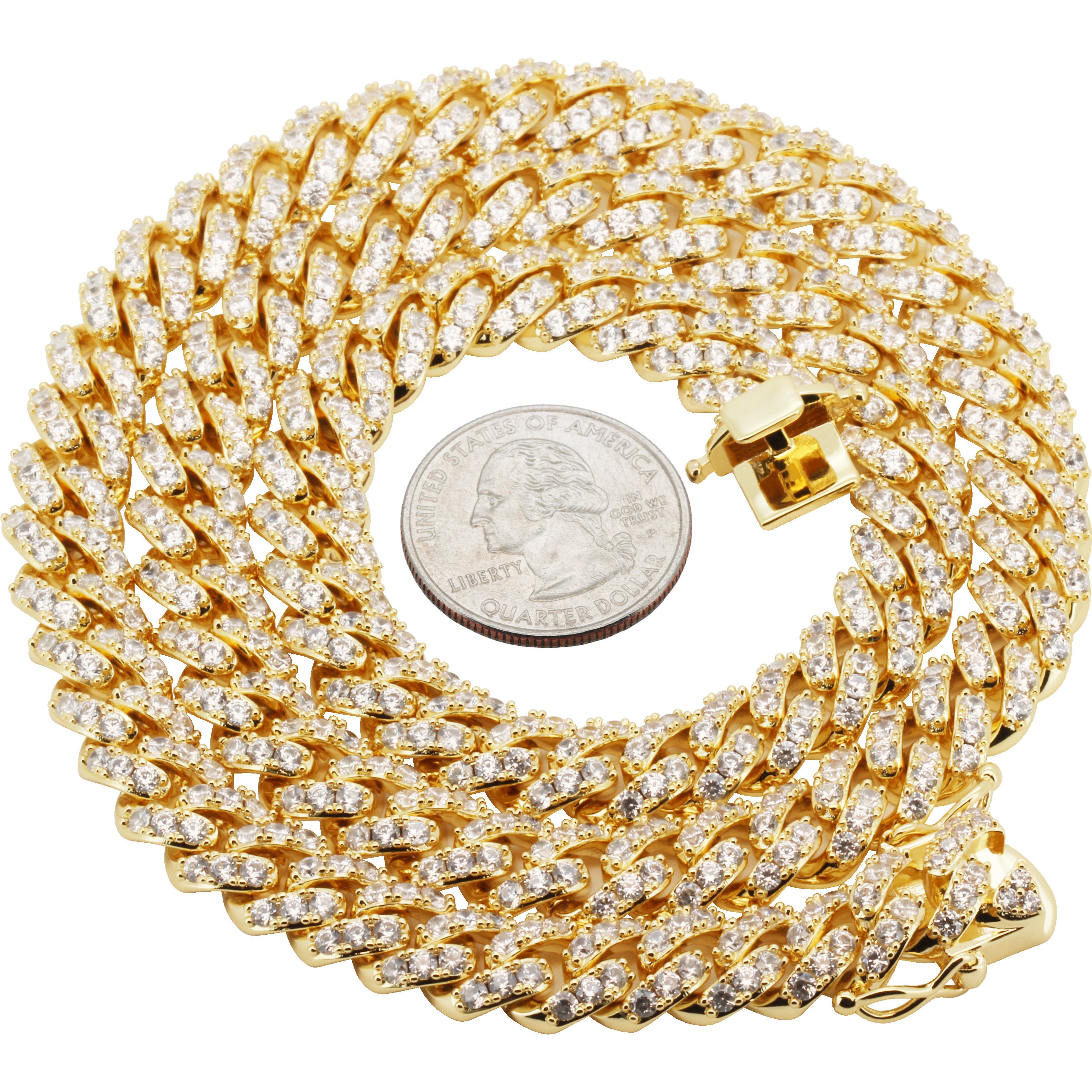 Other 14k Yellow Gold Plated AAA CZ 10mm Cuban Chain Necklace 24” Size ONE SIZE - 2 Thumbnail